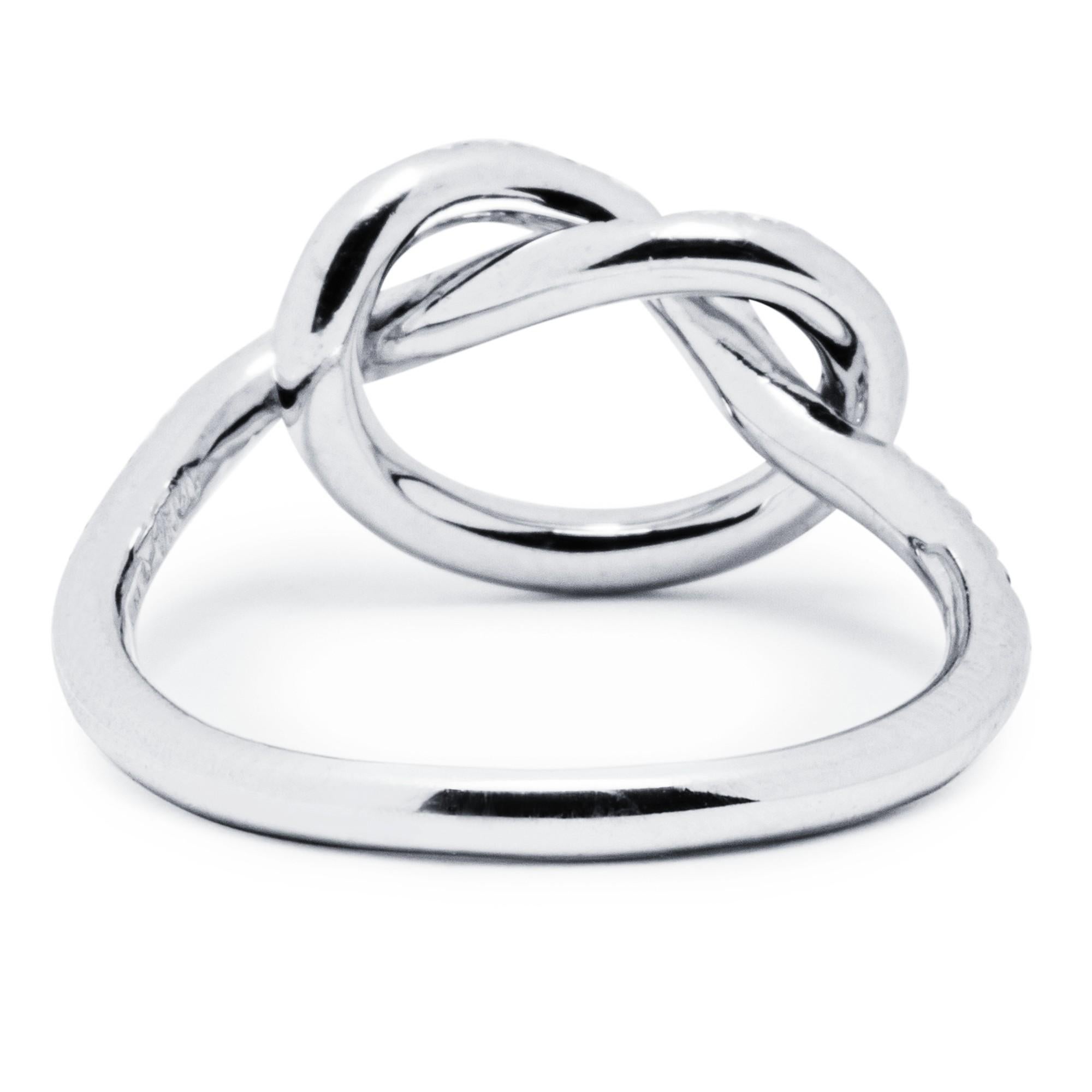 Women's Alex Jona White Diamond 18 Karat White Gold Love Knot Ring For Sale