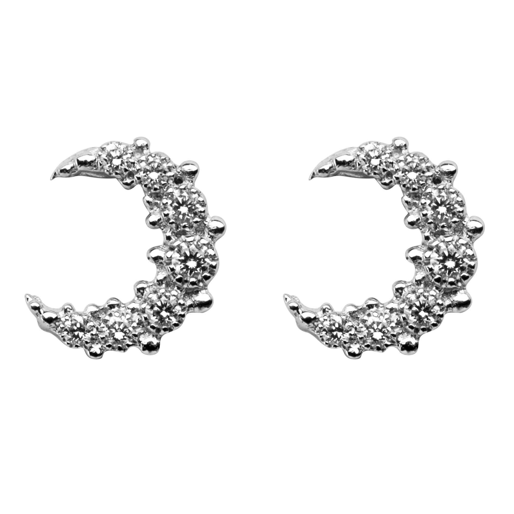 Alex Jona White Diamond 18 Karat White Gold Moon Stud Earrings