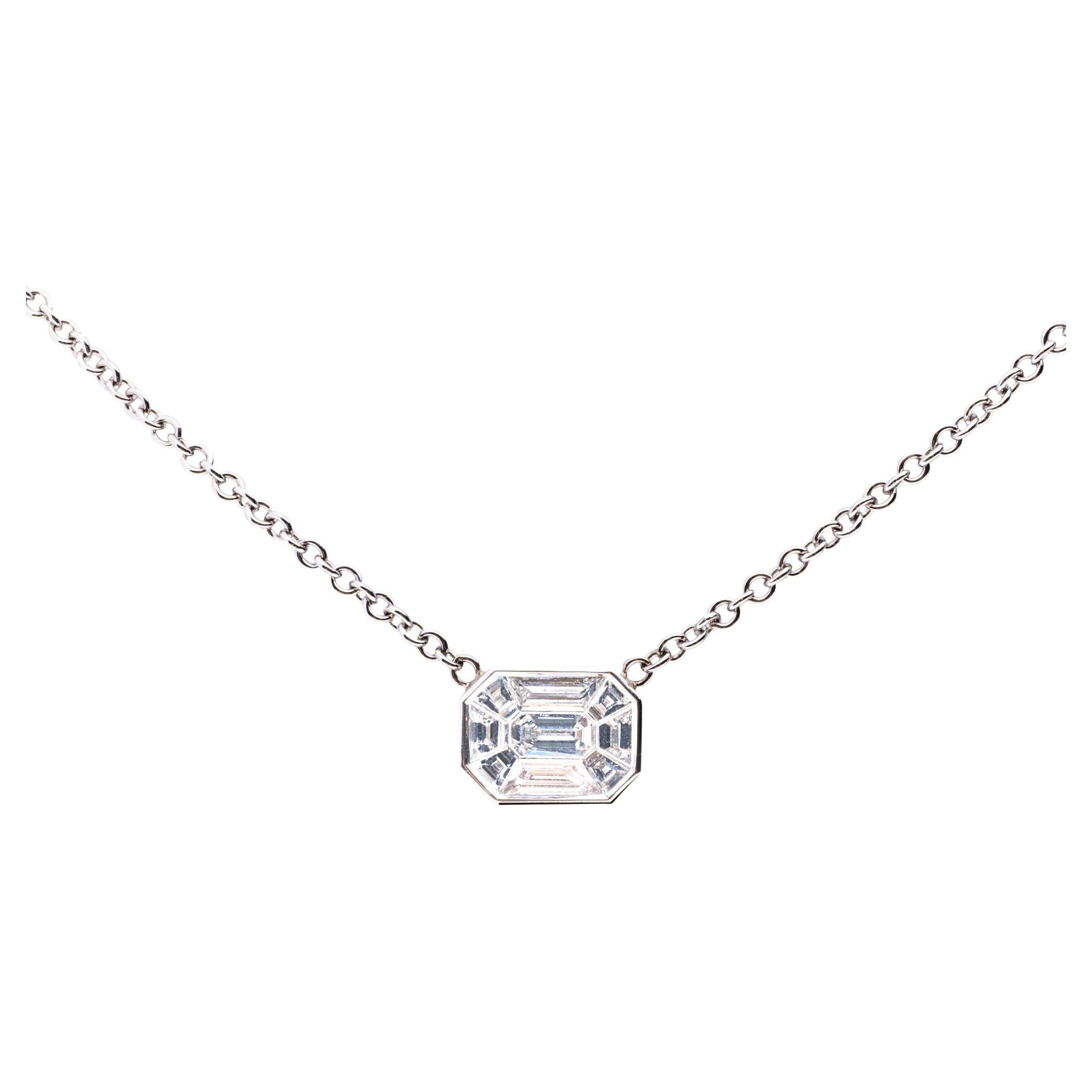 White Diamond 18 Karat White Gold Octagonal Pendant Necklace For Sale