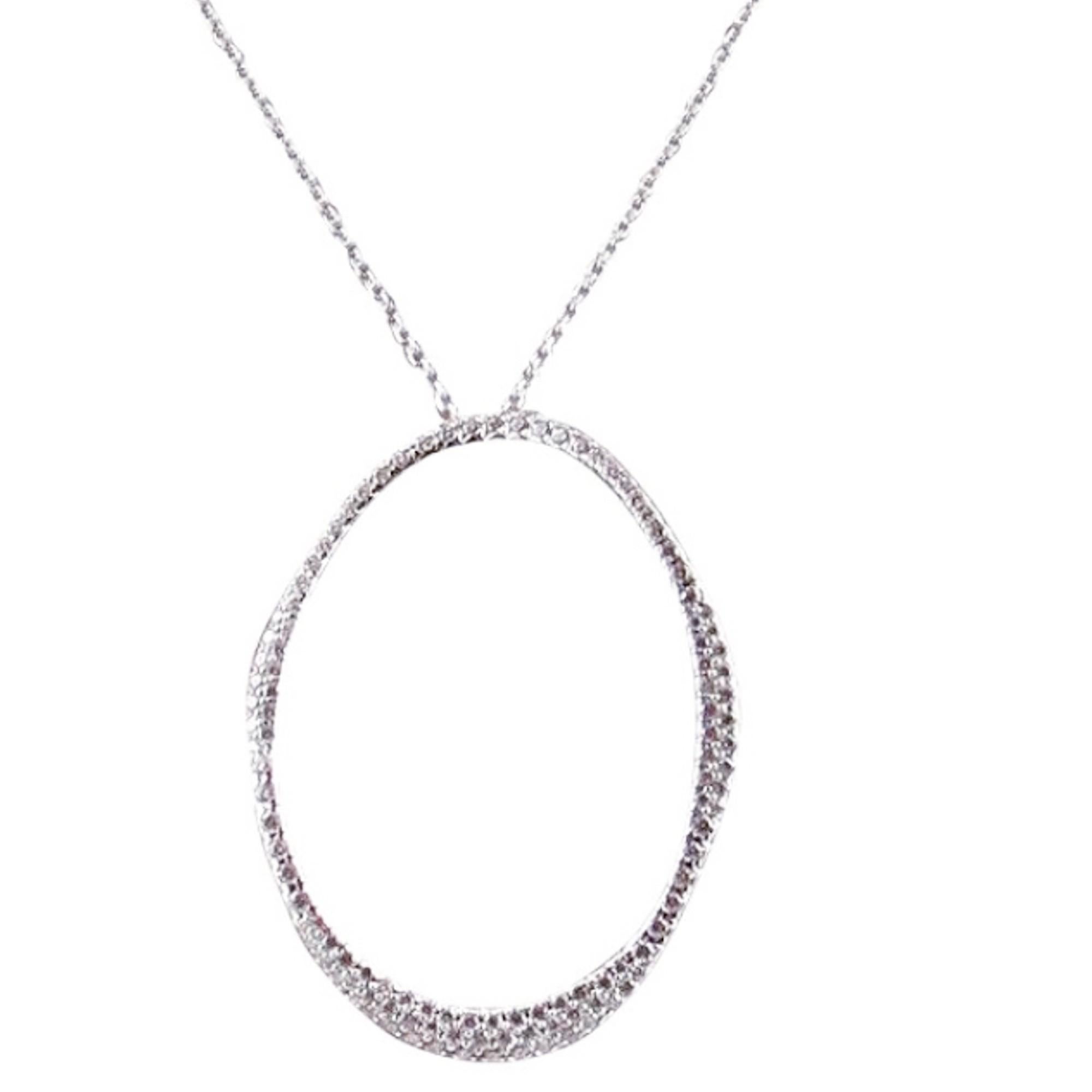 Round Cut Alex Jona White Diamond 18 Karat White Gold Open Circle Pendant Necklace For Sale
