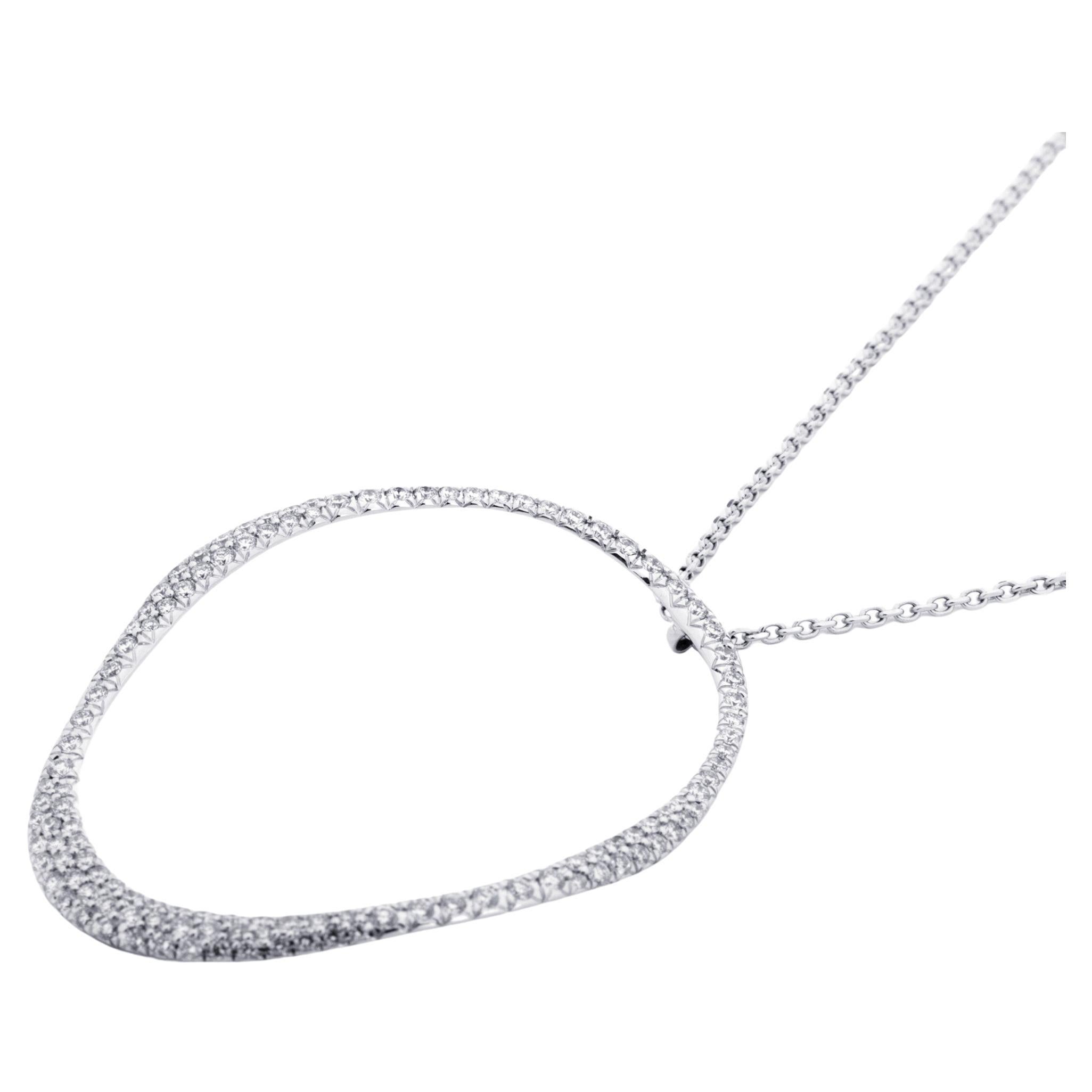 Alex Jona White Diamond 18 Karat White Gold Open Circle Pendant Necklace For Sale