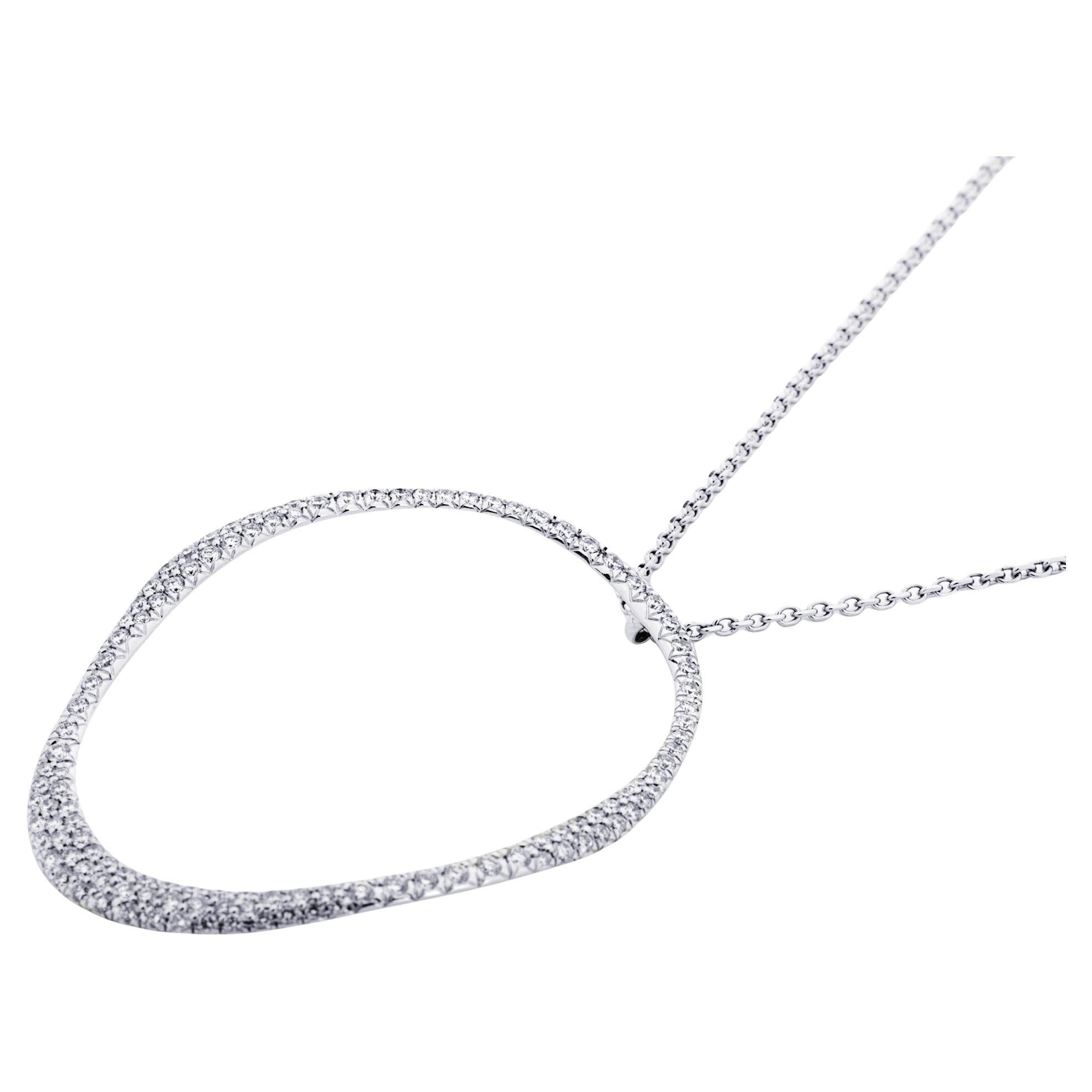 Alex Jona - Collana con ciondolo a cerchio aperto in oro bianco 18 carati e diamanti bianchi in vendita