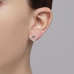 Alex Jona White Diamond 18 Karat White Gold Open Square Earrings