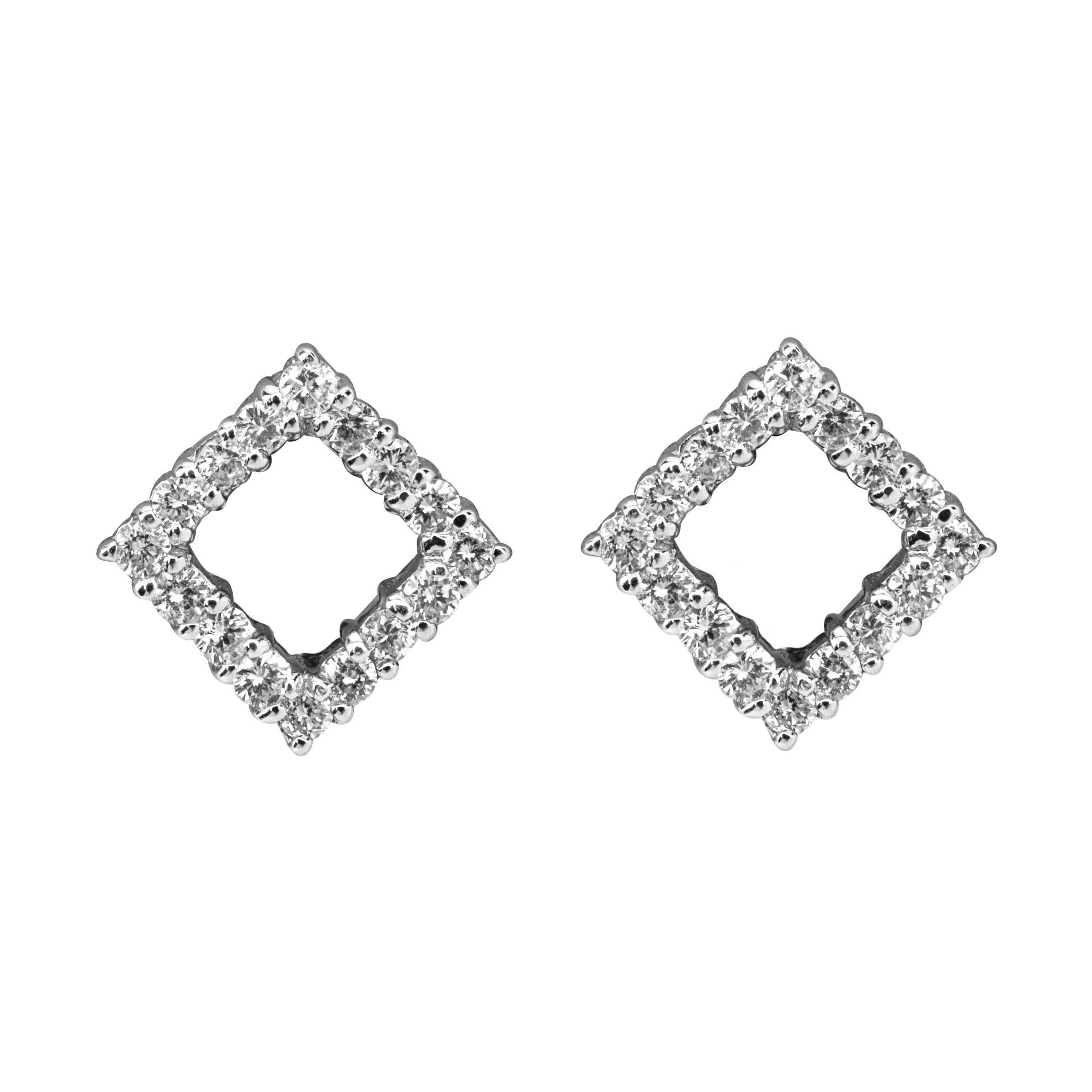 Alex Jona White Diamond 18 Karat White Gold Open Square Earrings For Sale  at 1stDibs