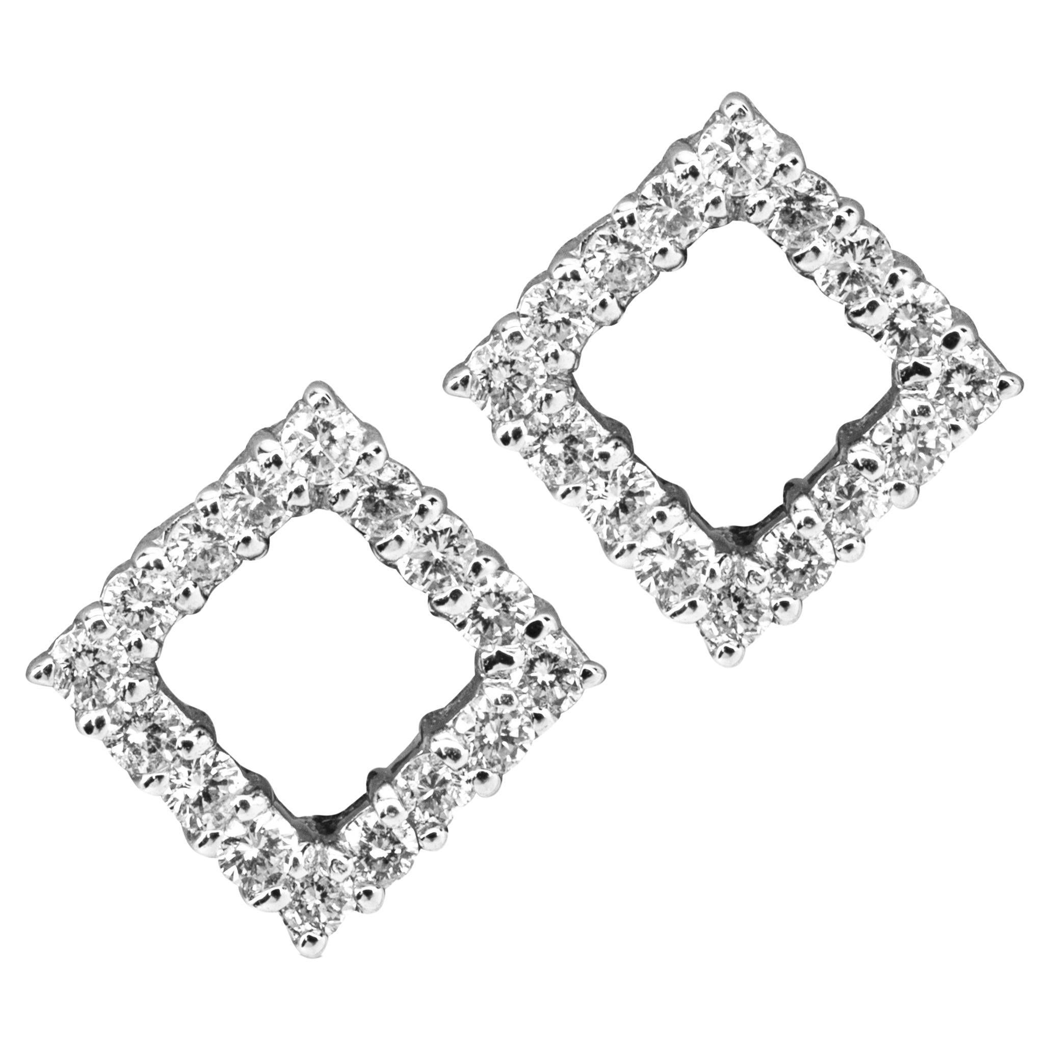 Alex Jona White Diamond 18 Karat White Gold Open Square Earrings For Sale