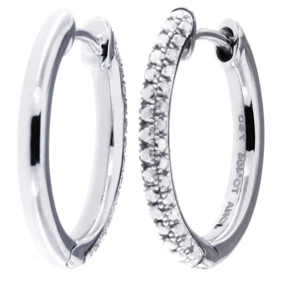 Round Cut Alex Jona White Diamond 18 Karat White Gold Oval Hoop Earrings For Sale