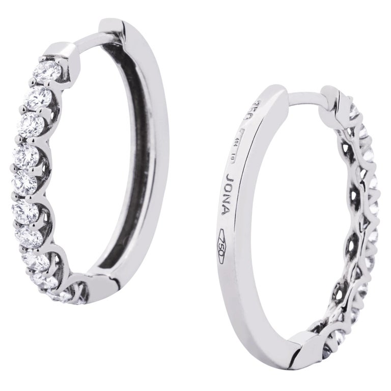 Alex Jona White Diamond 18 Karat White Gold Oval Hoop Earrings For