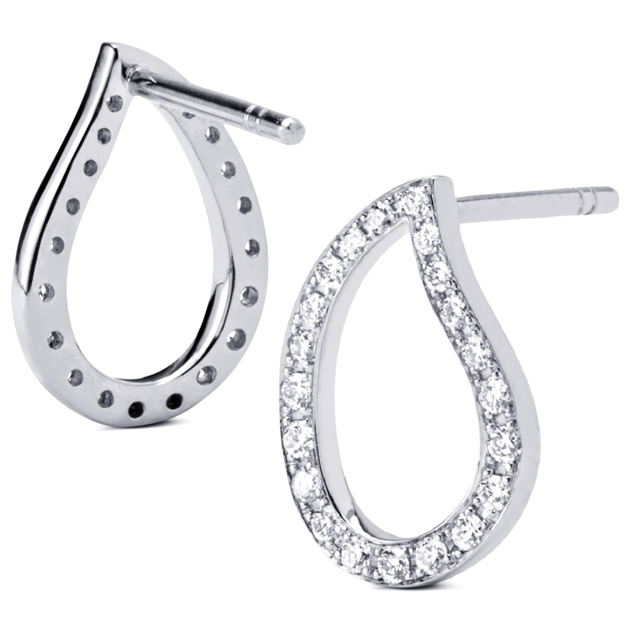 Round Cut Alex Jona White Diamond 18 Karat White Gold Paisley Stud Earrings For Sale