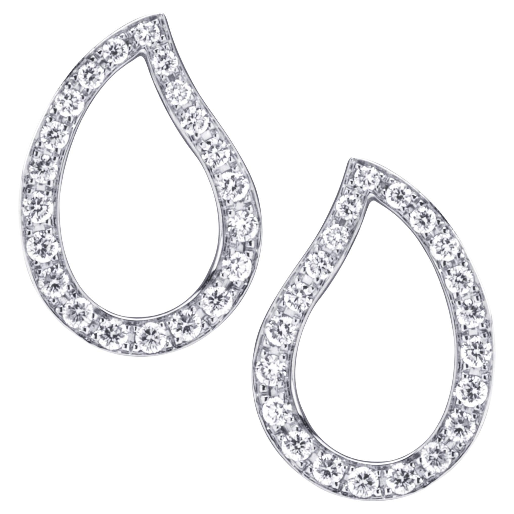 Alex Jona White Diamond 18 Karat White Gold Paisley Stud Earrings For Sale