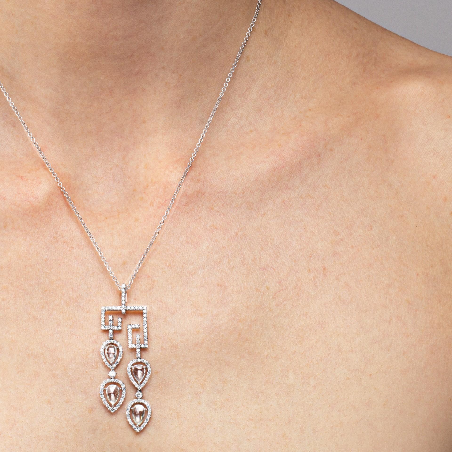 Rose Cut Alex Jona White Diamond 18 Karat White Gold Pendant Necklace