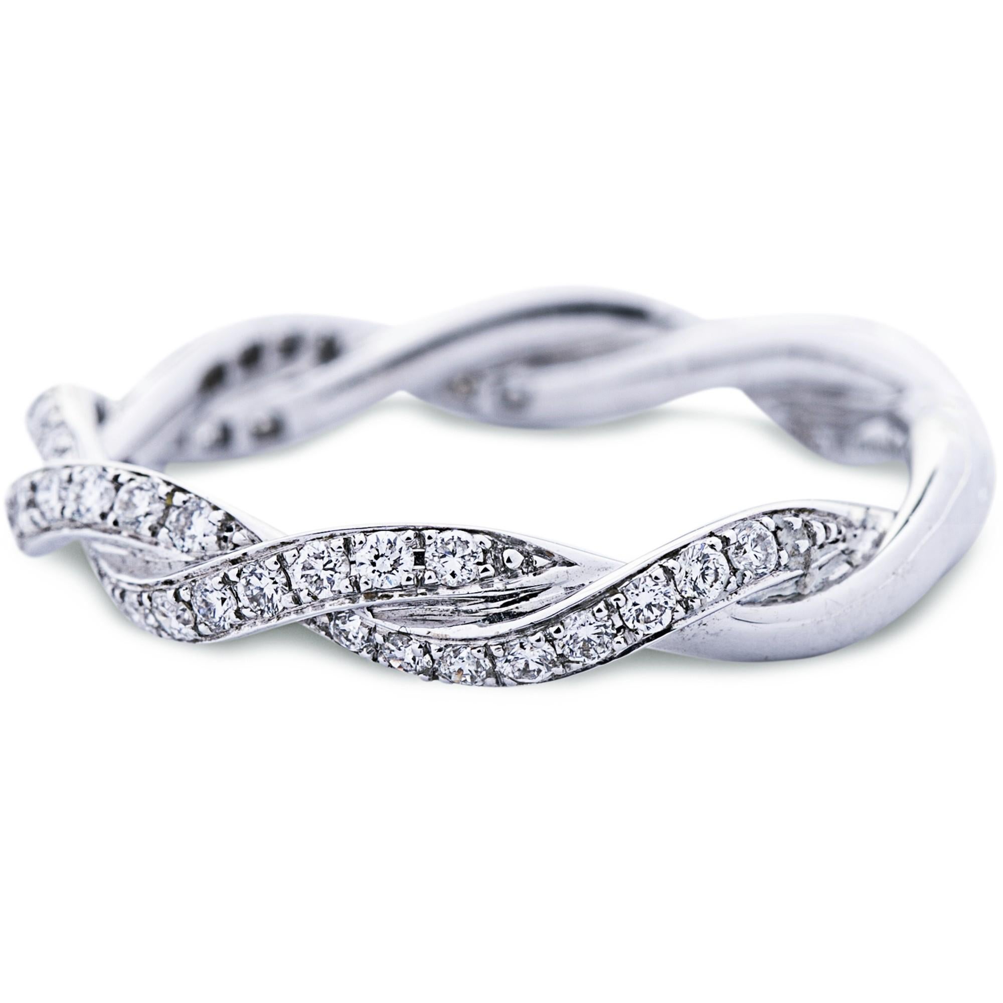 Taille ronde Alex Jona, bague jonc en or blanc 18 carats avec diamants blancs en vente