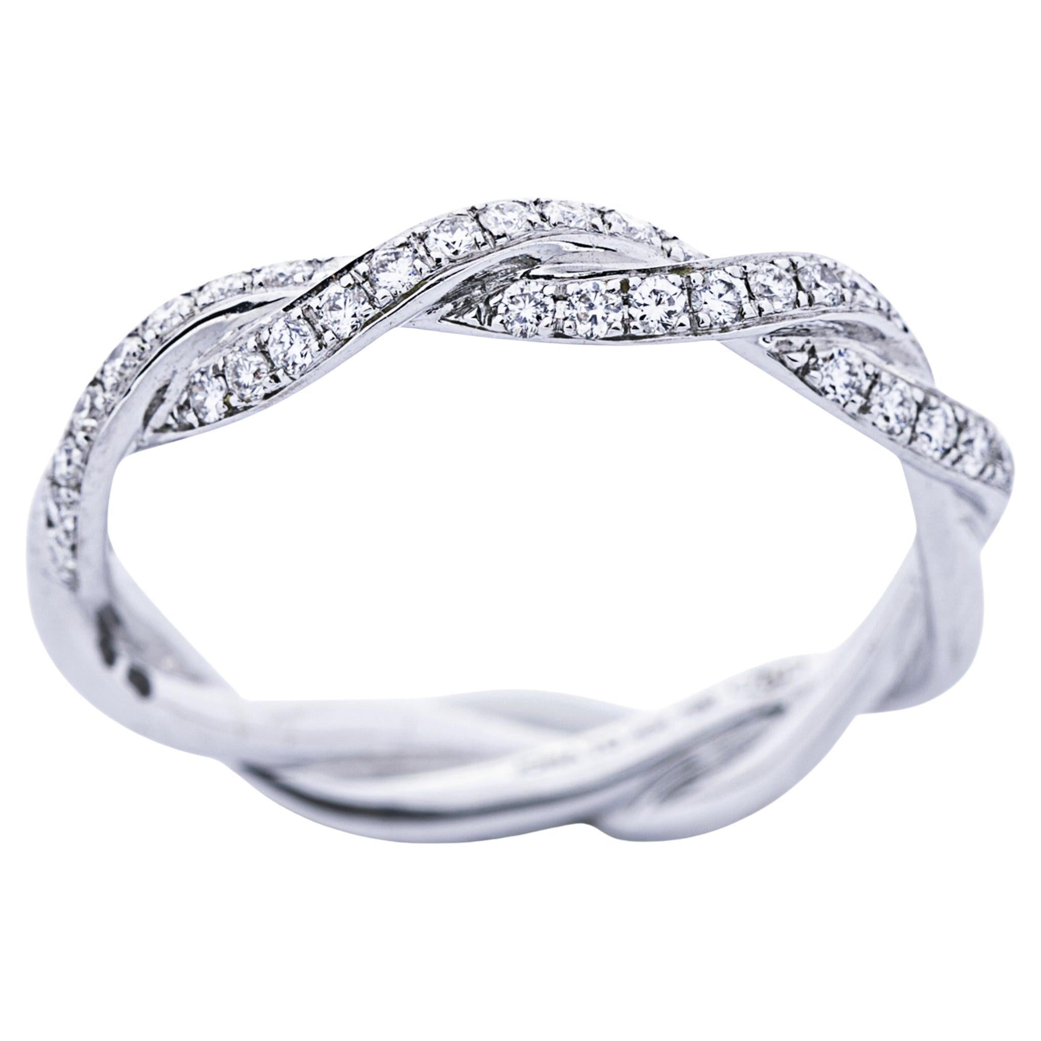 Alex Jona White Diamond 18 Karat White Gold Rope Band Ring