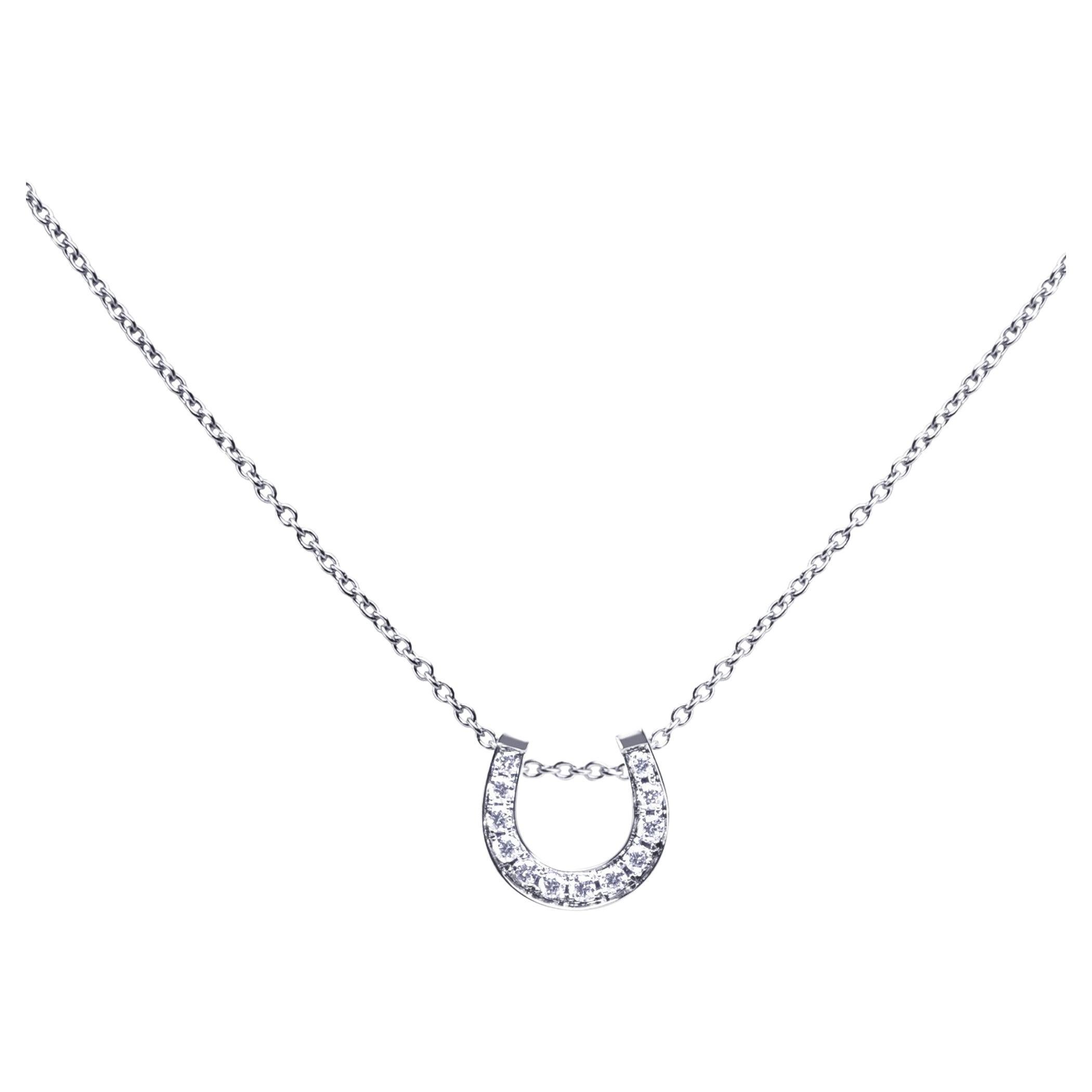 Celine Céline 18 Karat White Gold Diamond Horseshoe Pendant Necklace at ...