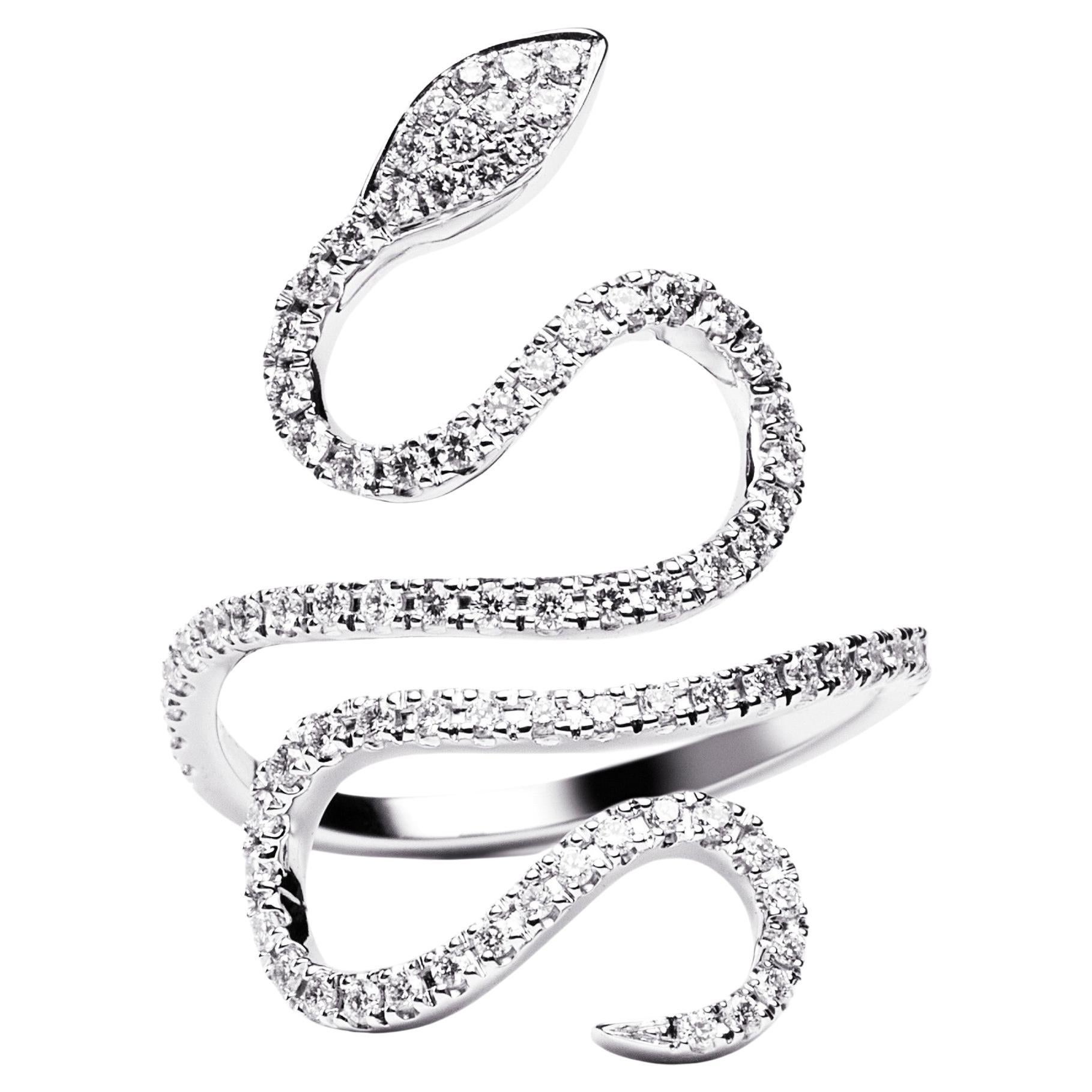 Alex Jona White Diamond 18 Karat White Gold Snake Ring
