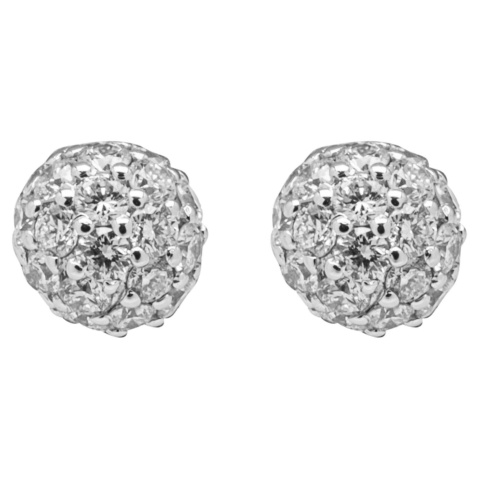 Round Cut Alex Jona White Diamond 18 Karat White Gold Sphere Stud Earrings For Sale
