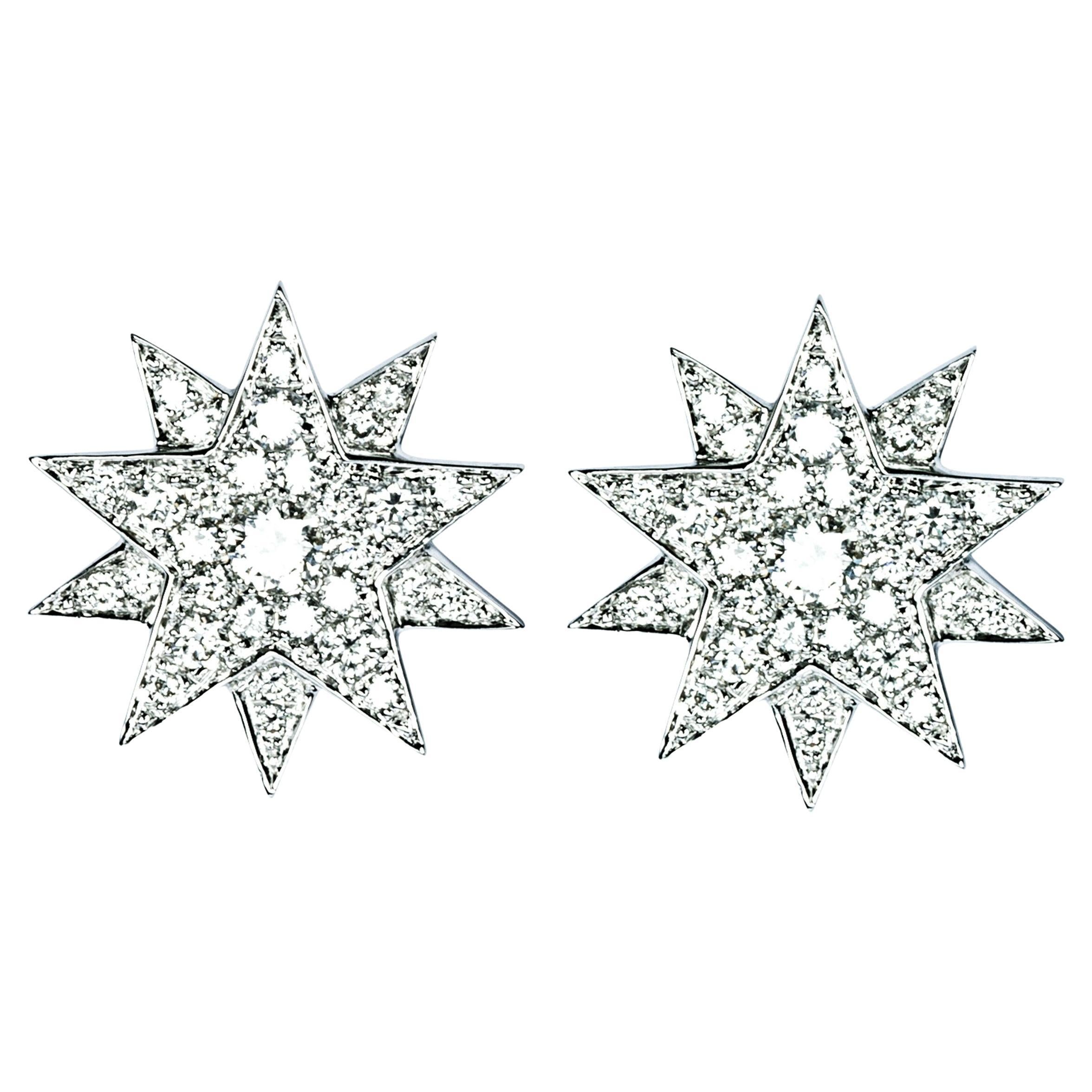 Art Deco Inspired Star Sapphire and Diamond Earrings Set in 18 Karat ...