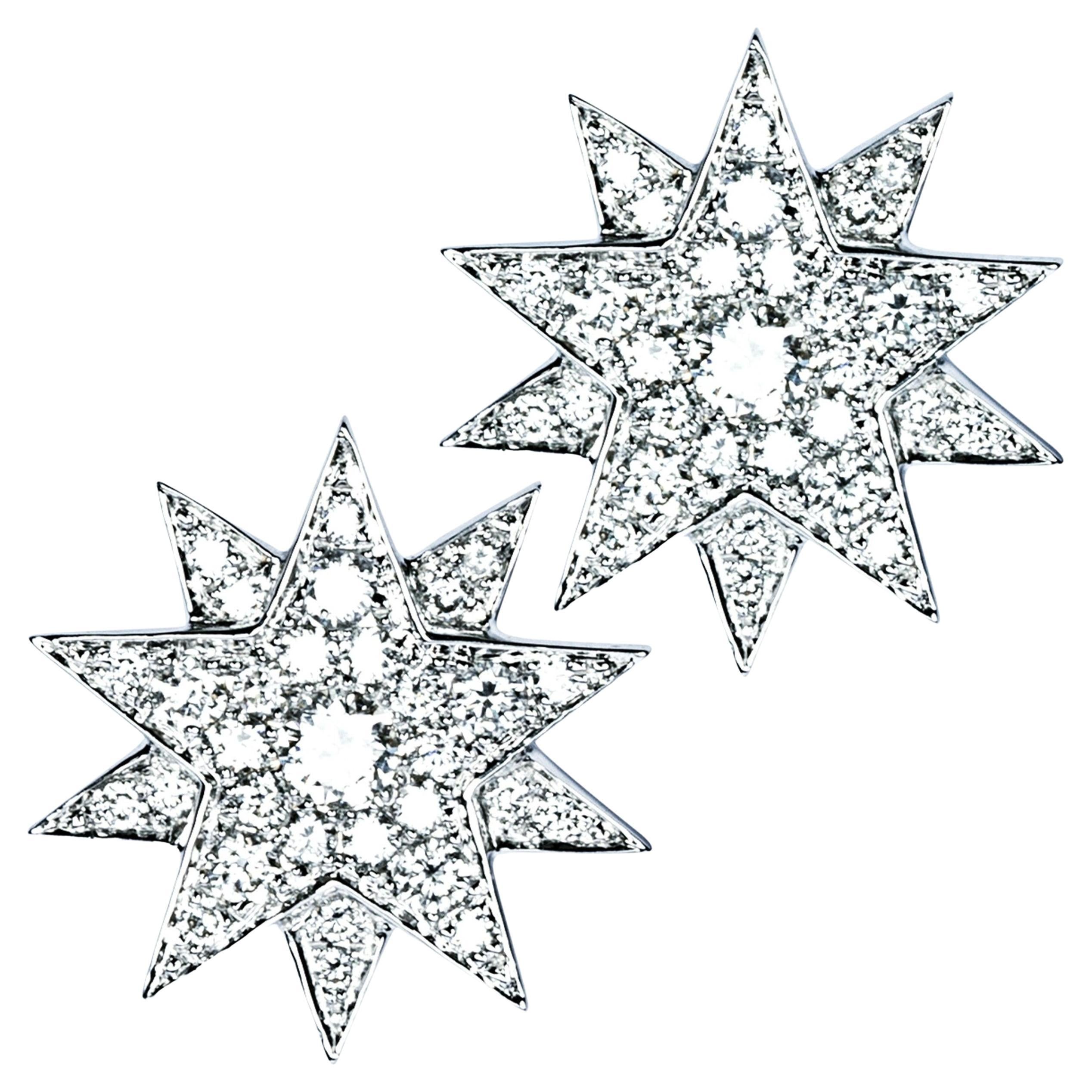 Alex Jona White Diamond 18 Karat White Gold Star Earrings For Sale
