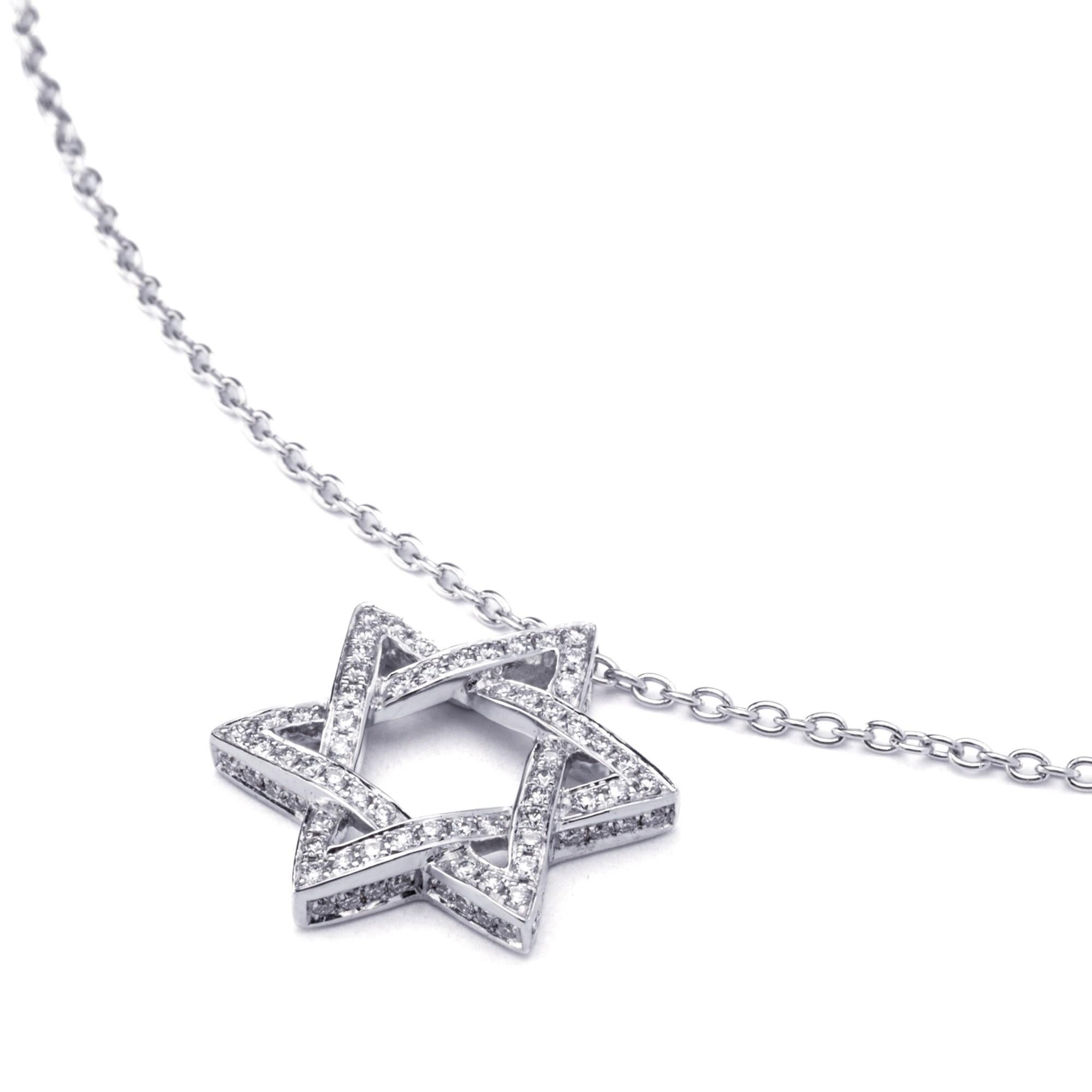 Alex Jona White Diamond 18 Karat White Gold Star of David Pendant Necklace For Sale