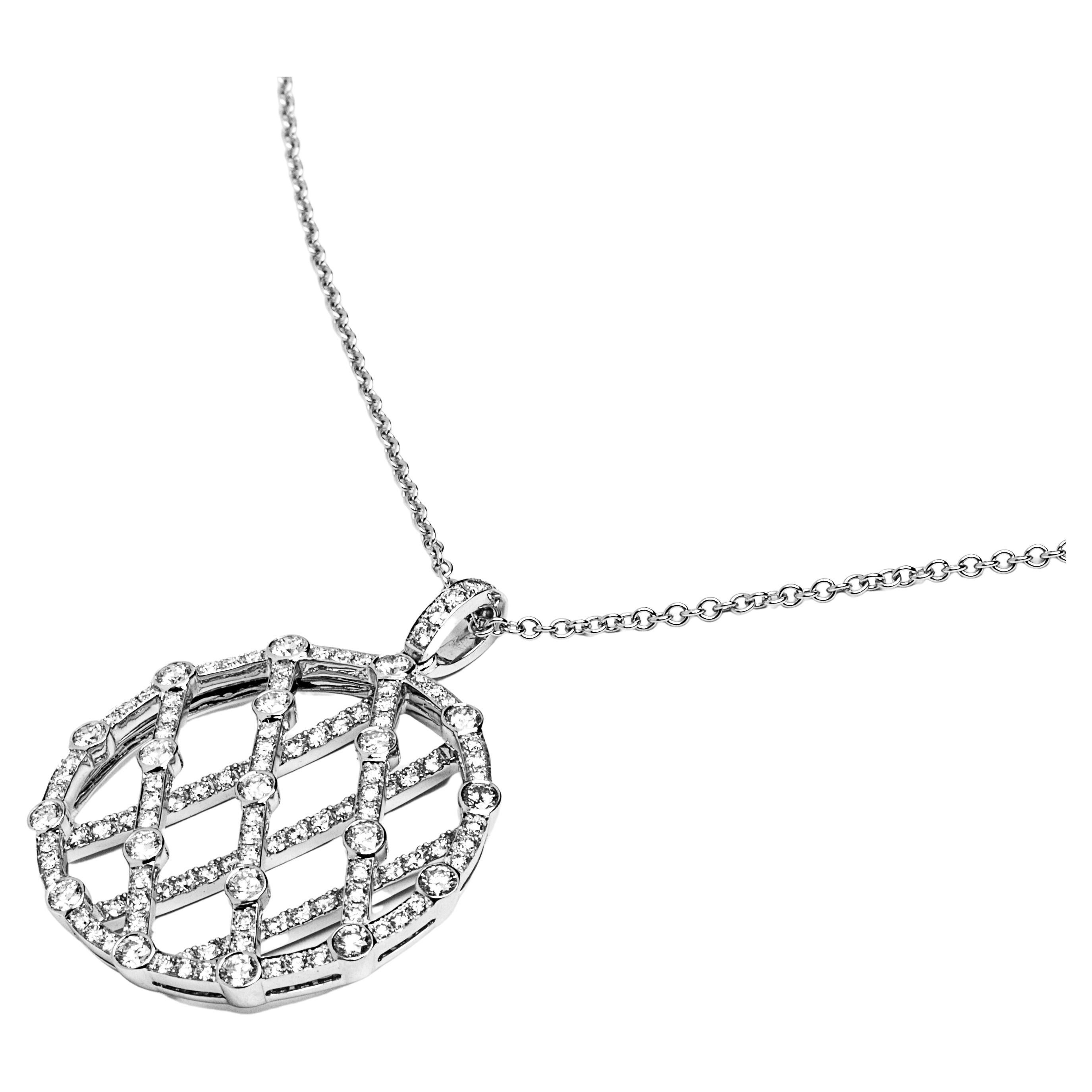 Alex Jona White Diamond 18 Karat White Gold Treillage Pendant For Sale