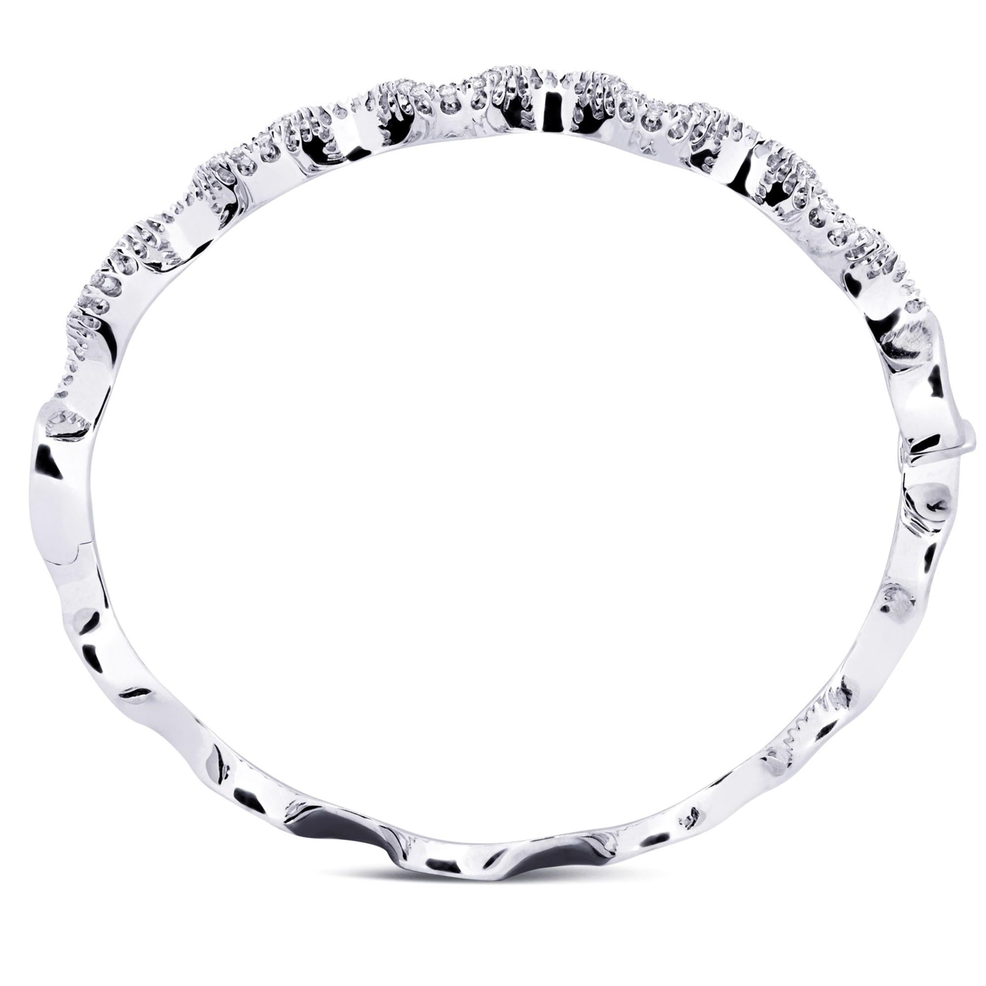 Alex Jona White Diamond 18 Karat White Gold Wave Bangle Bracelet In New Condition For Sale In Torino, IT