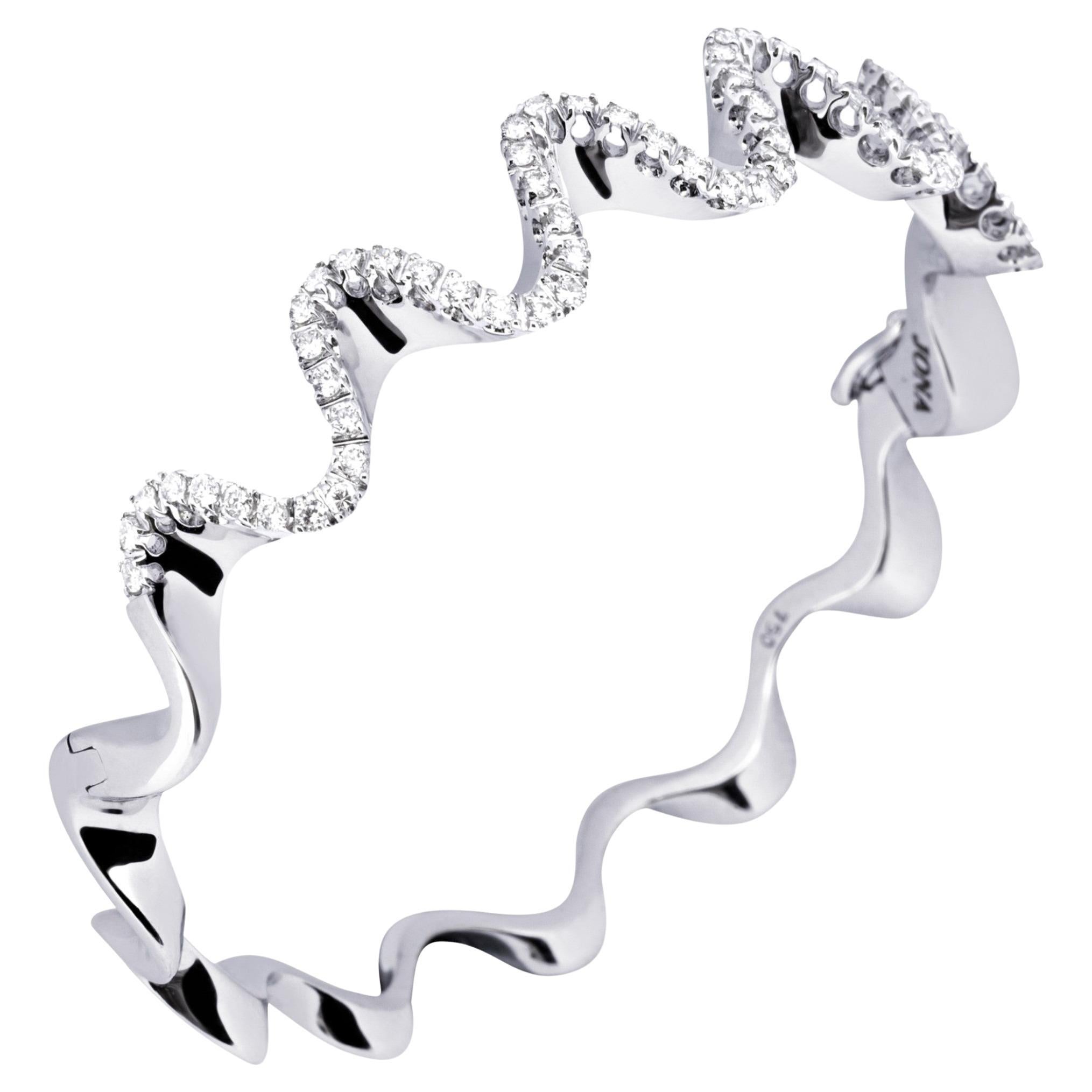 Alex Jona White Diamond 18 Karat White Gold Wave Bangle Bracelet