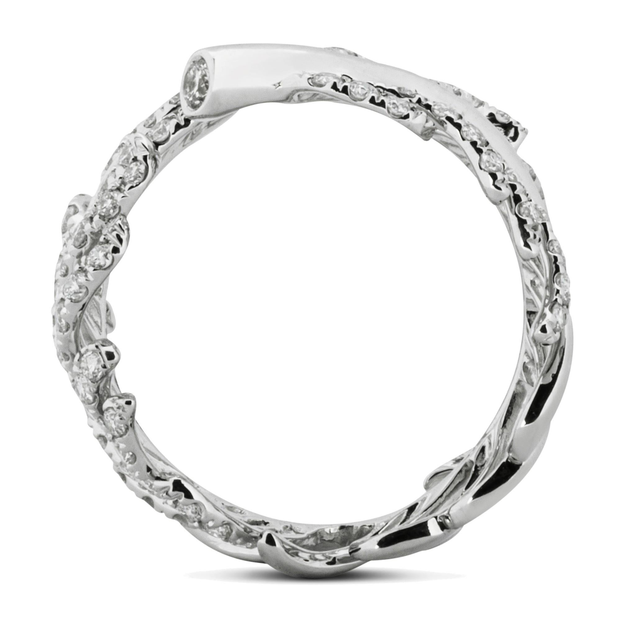 Contemporary Alex Jona White Diamond 18 Karat White Gold Wrap Around Feather Band Ring For Sale