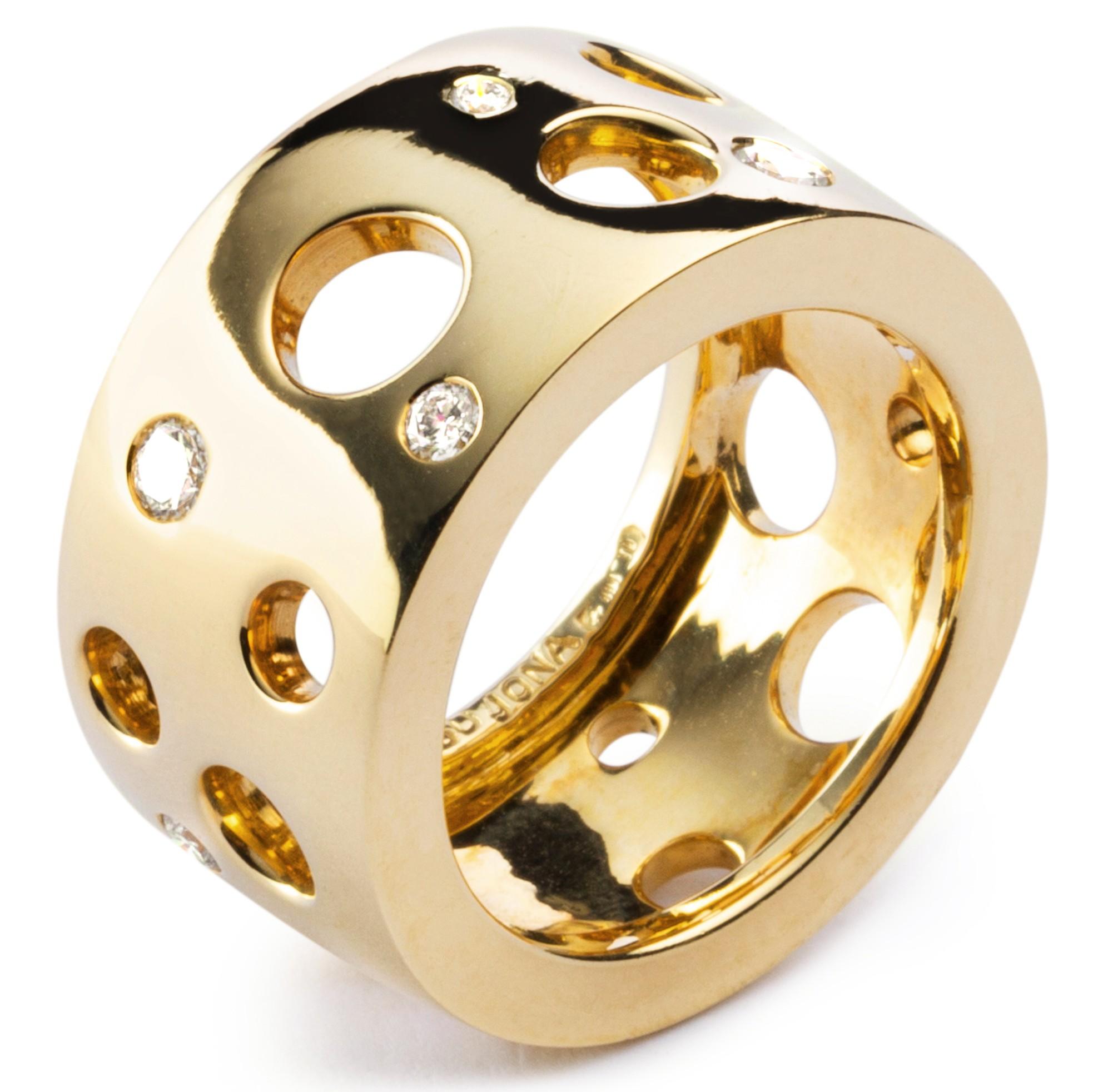 Round Cut Alex Jona White Diamond 18 Karat Yellow Gold Band Ring For Sale