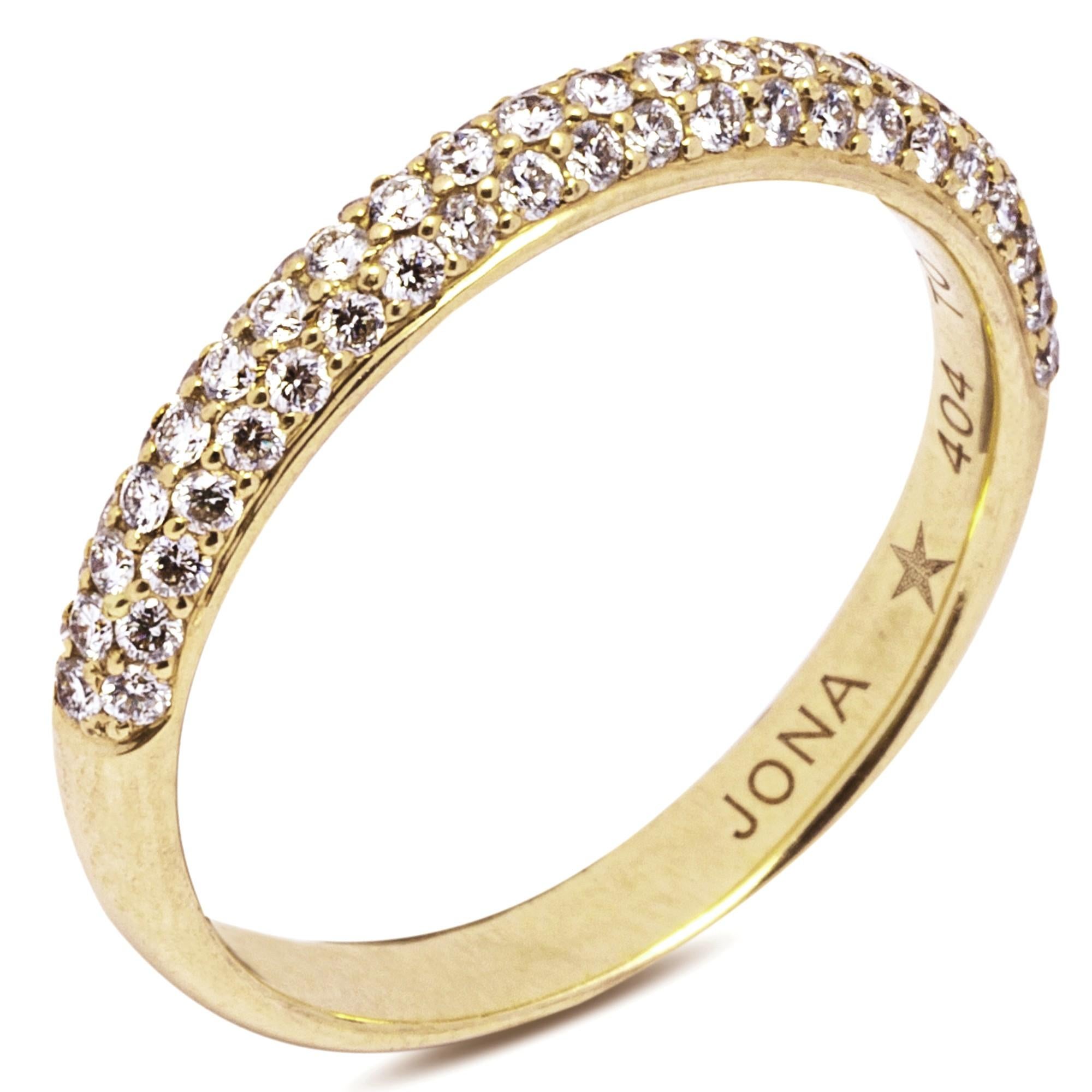 Round Cut Alex Jona White Diamond 18 Karat Yellow Gold Band Ring For Sale