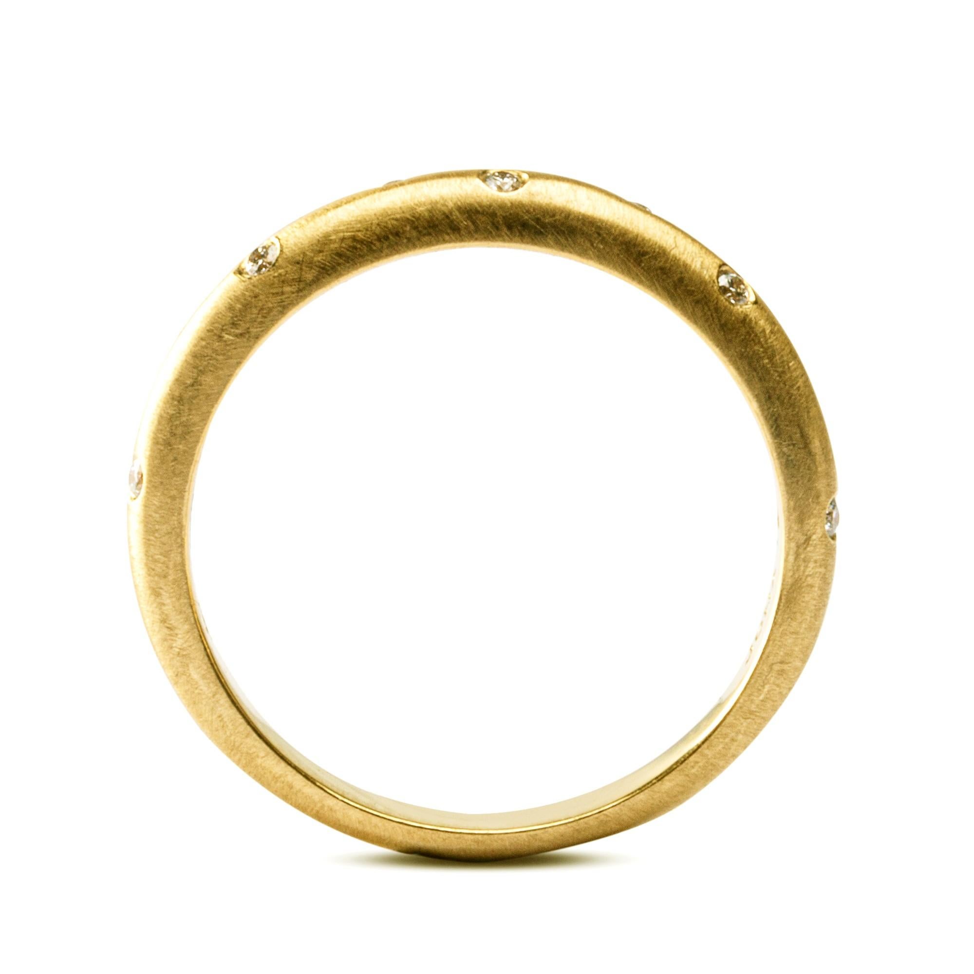 Round Cut Alex Jona White Diamond 18 Karat Brushed Yellow Gold Band Ring