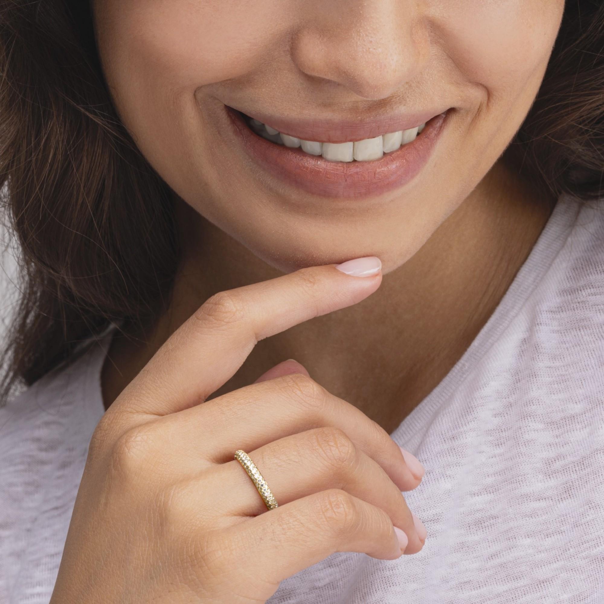 Alex Jona design collection, hand crafted in Italy, 18 karat yellow gold ring band, set with 0.45carats of white diamonds, F Color, VVS1 Clarity. US size 6.5. Can be sized to any specification. 

Alex Jona jewels stand out, not only for their