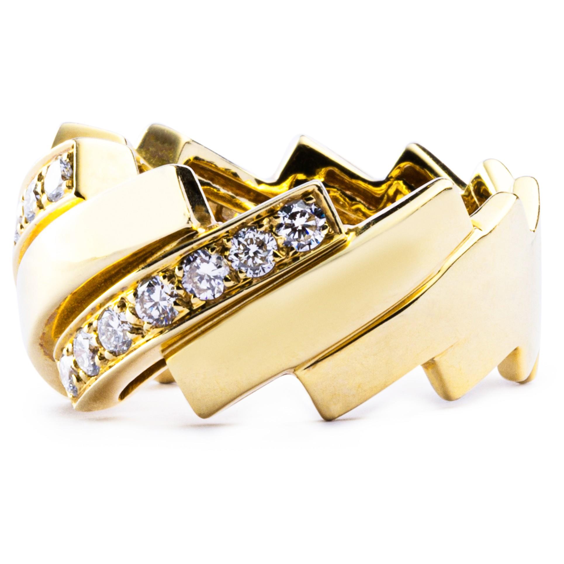 Round Cut Alex Jona White Diamond 18 Karat Yellow Gold Ring Band  For Sale