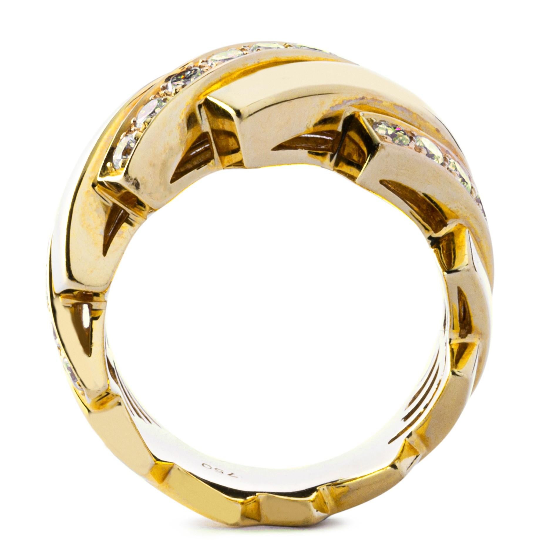 Round Cut Alex Jona White Diamond 18 Karat Yellow Gold Band Ring