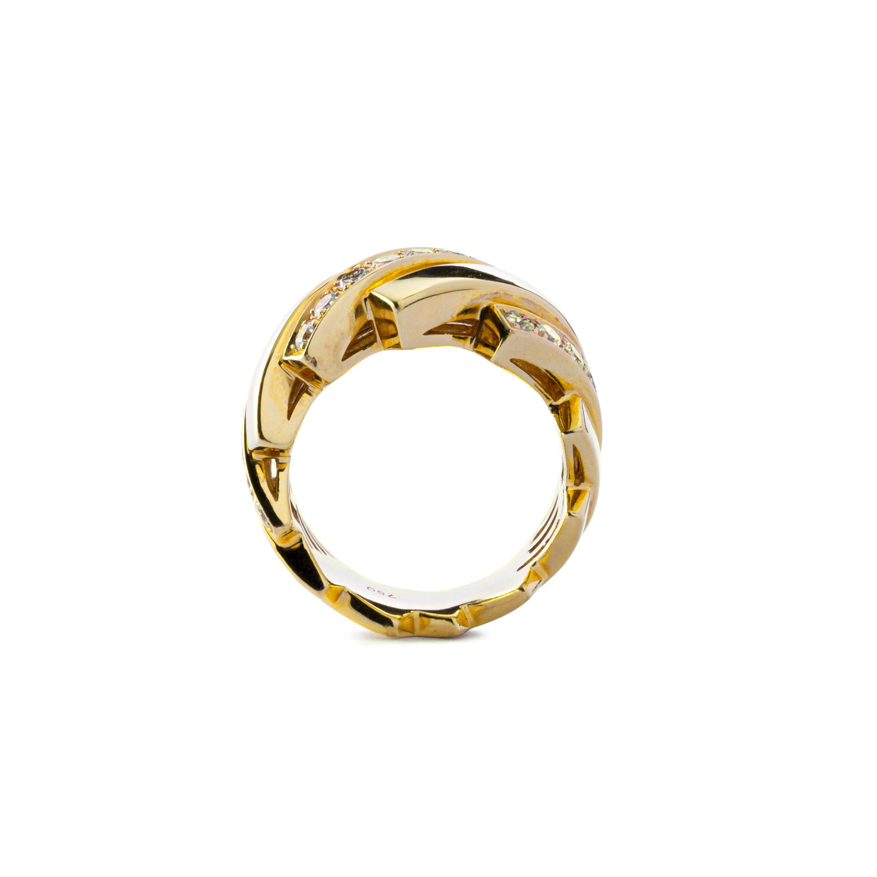 Alex Jona White Diamond 18 Karat Yellow Gold Band Ring In New Condition In Torino, IT