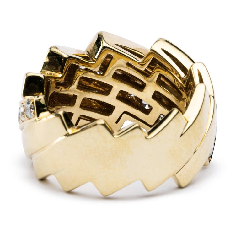 Alex Jona White Diamond 18 Karat Yellow Gold Band Ring For Sale at 1stDibs