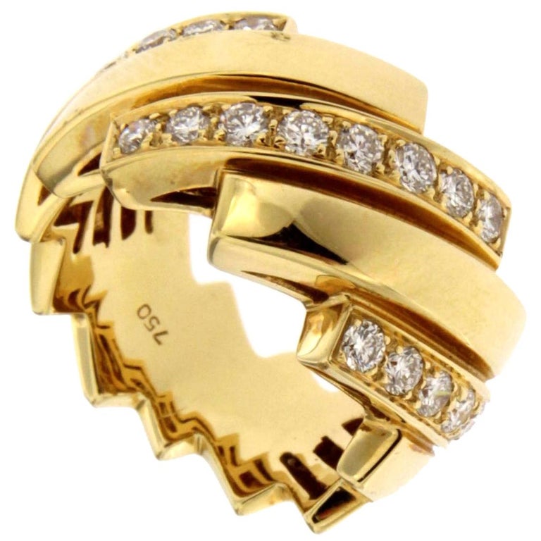 Alex Jona White Diamond 18 Karat Yellow Gold Band Ring For Sale at 1stDibs