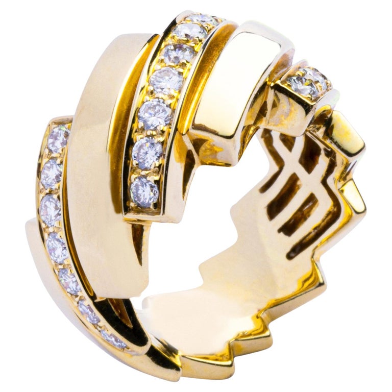 Alex Jona White Diamond 18 Karat Yellow Gold Band Ring For Sale at 1stDibs