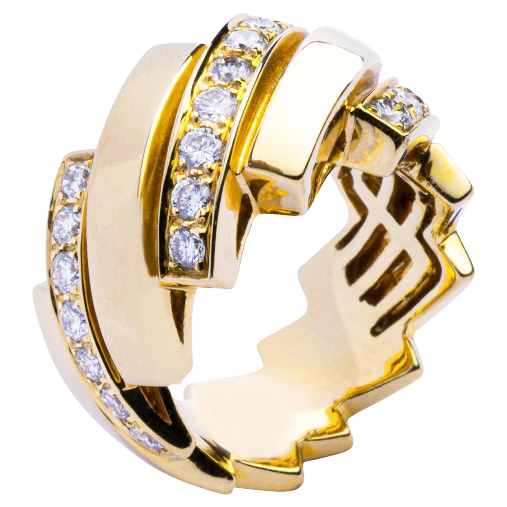 Alex Jona White Diamond 18 Karat Yellow Gold Ring Band  For Sale