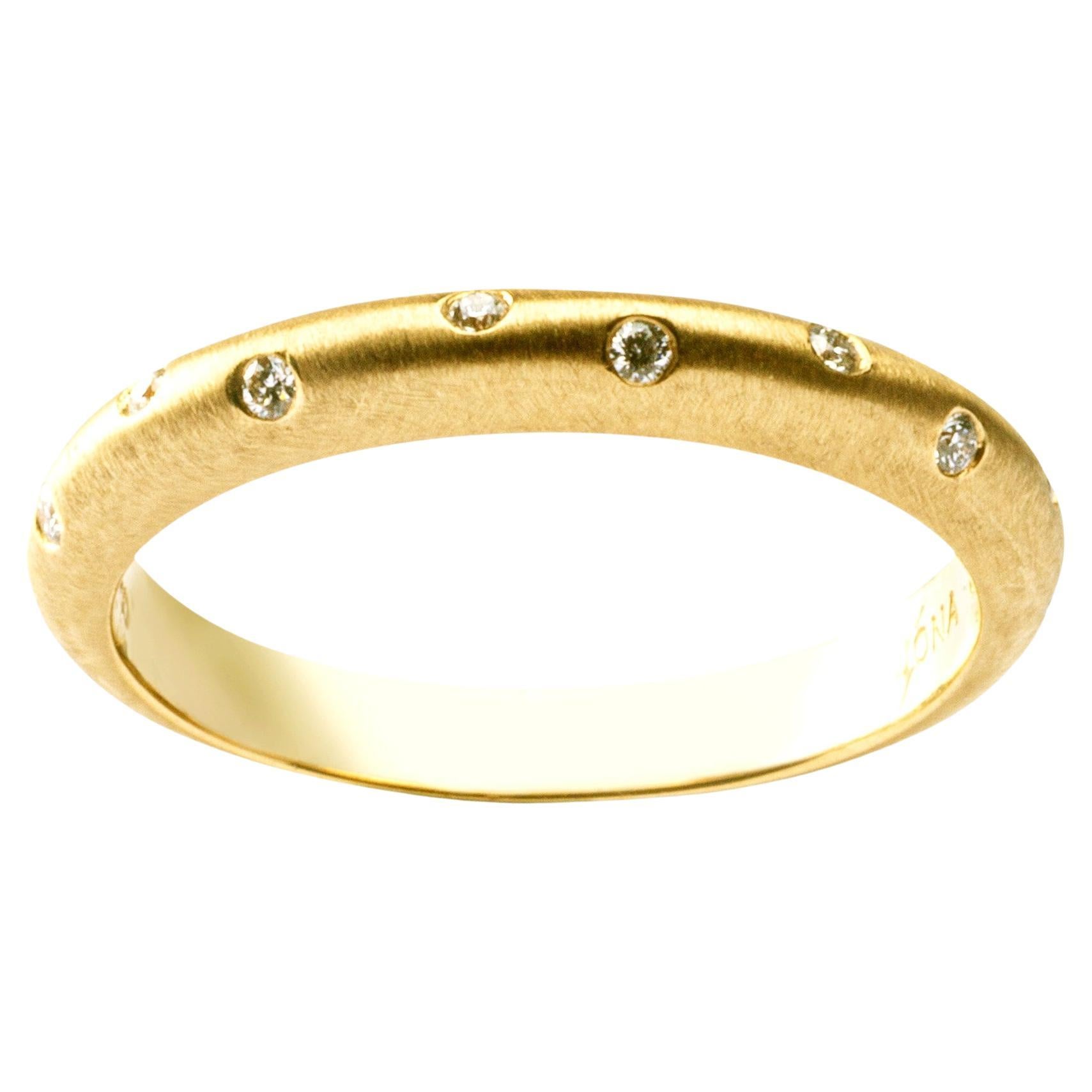 Alex Jona White Diamond 18 Karat Brushed Yellow Gold Band Ring