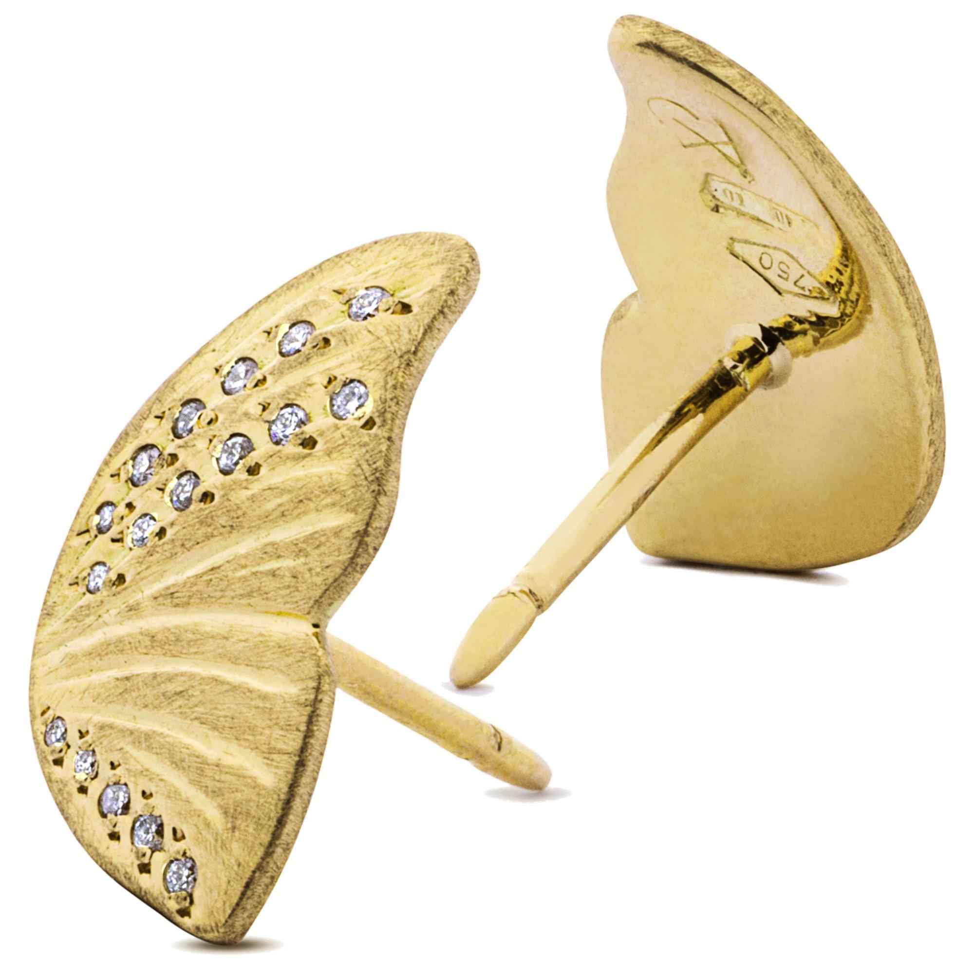 Round Cut Alex Jona White Diamond 18 Karat Yellow Gold Butterfly Stud Earrings For Sale