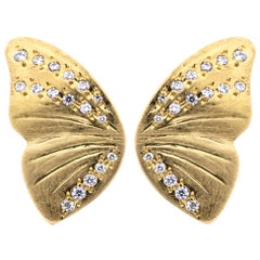 Alex Jona White Diamond 18 Karat Yellow Gold Butterfly Stud Earrings