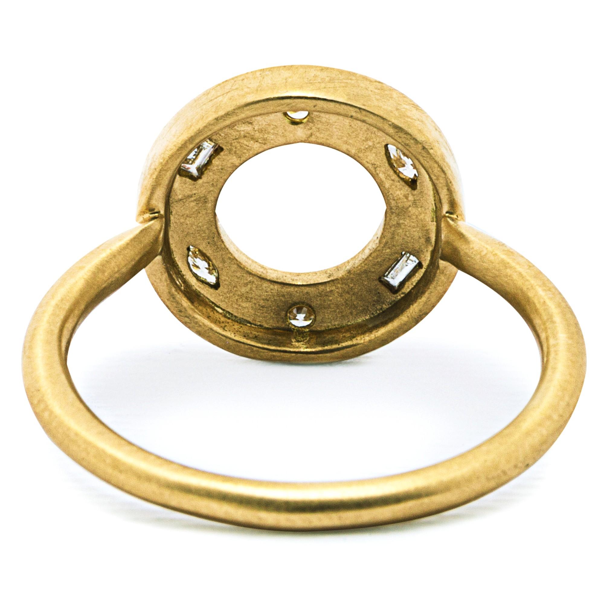Women's Alex Jona White Diamond 18 Karat Yellow Gold Circle Frosted Ring For Sale