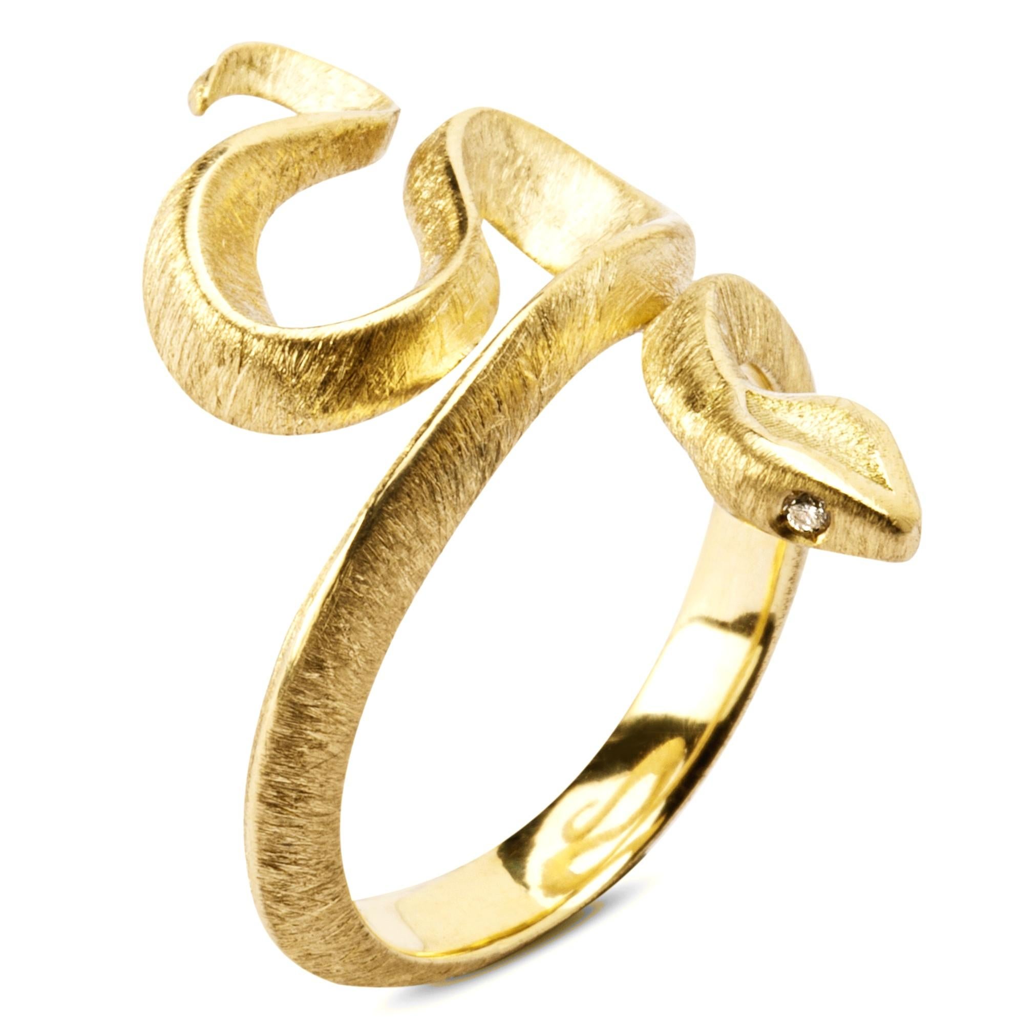 Rose Cut Alex Jona White Diamond 18 Karat Yellow Gold Coil Snake Ring For Sale