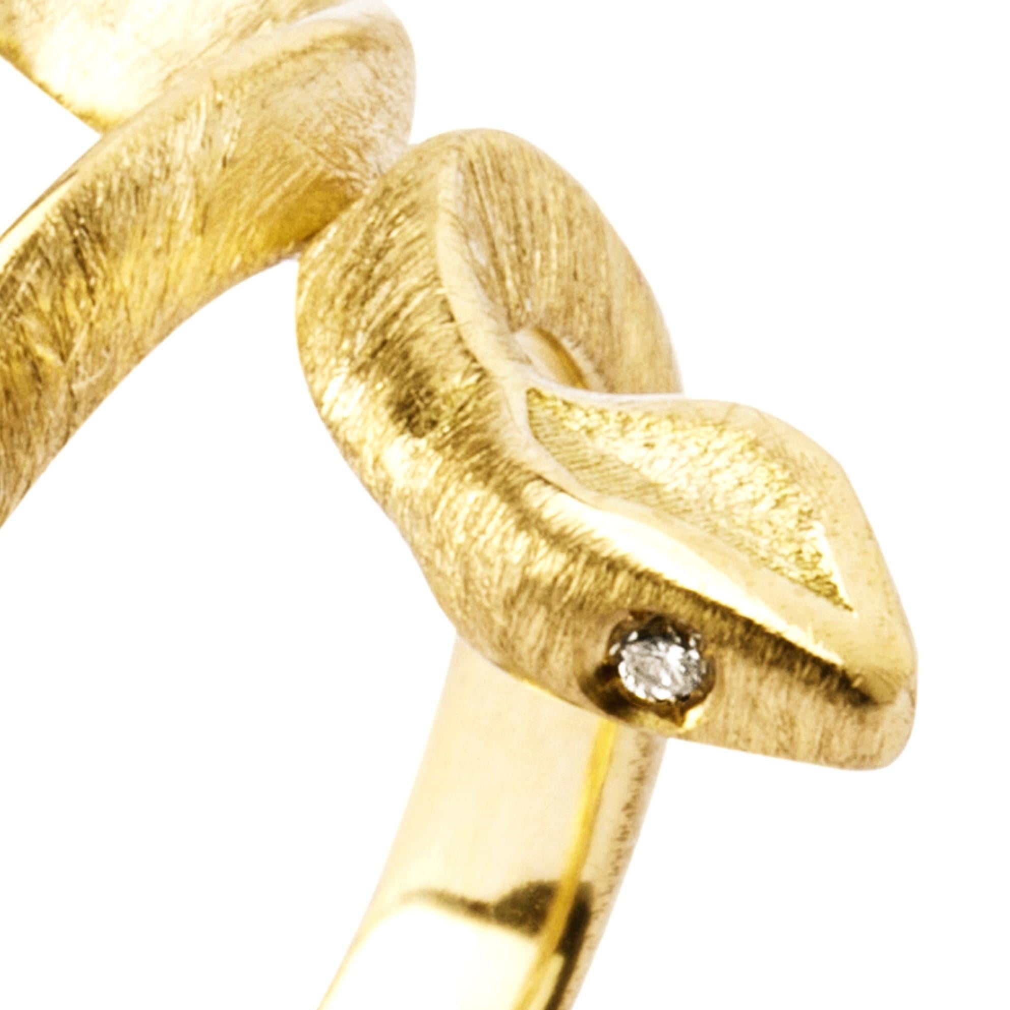 Alex Jona White Diamond 18 Karat Yellow Gold Coil Snake Ring In New Condition For Sale In Torino, IT