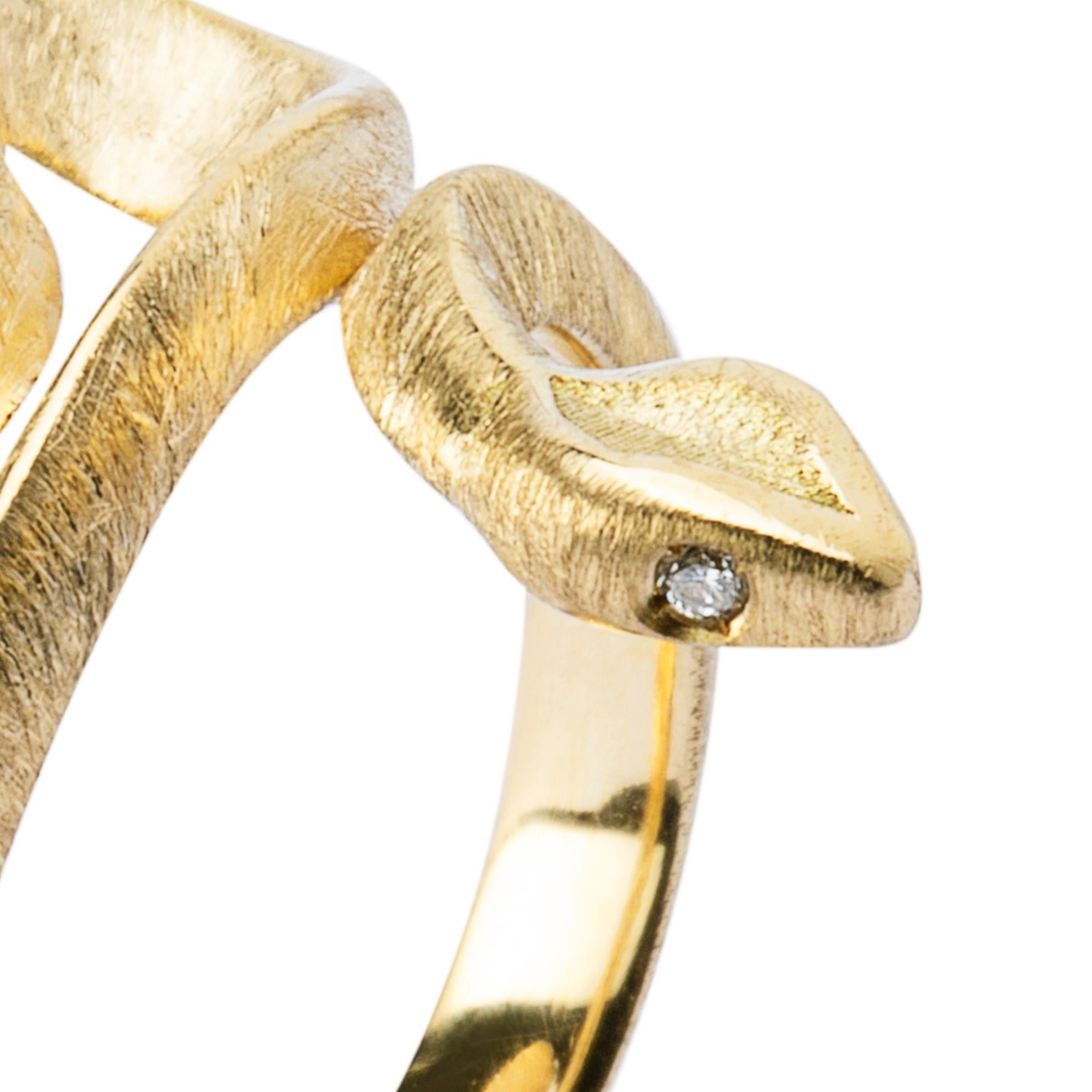 da uomo o donna Alex Jona Anello serpente a spirale con diamante bianco in oro giallo 18 carati in vendita