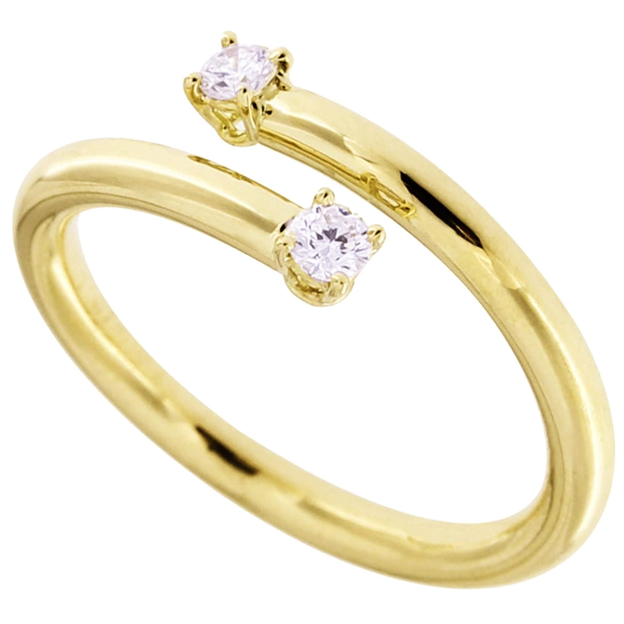 Round Cut Alex Jona White Diamond 18 Karat Yellow Gold Crossover Ring For Sale