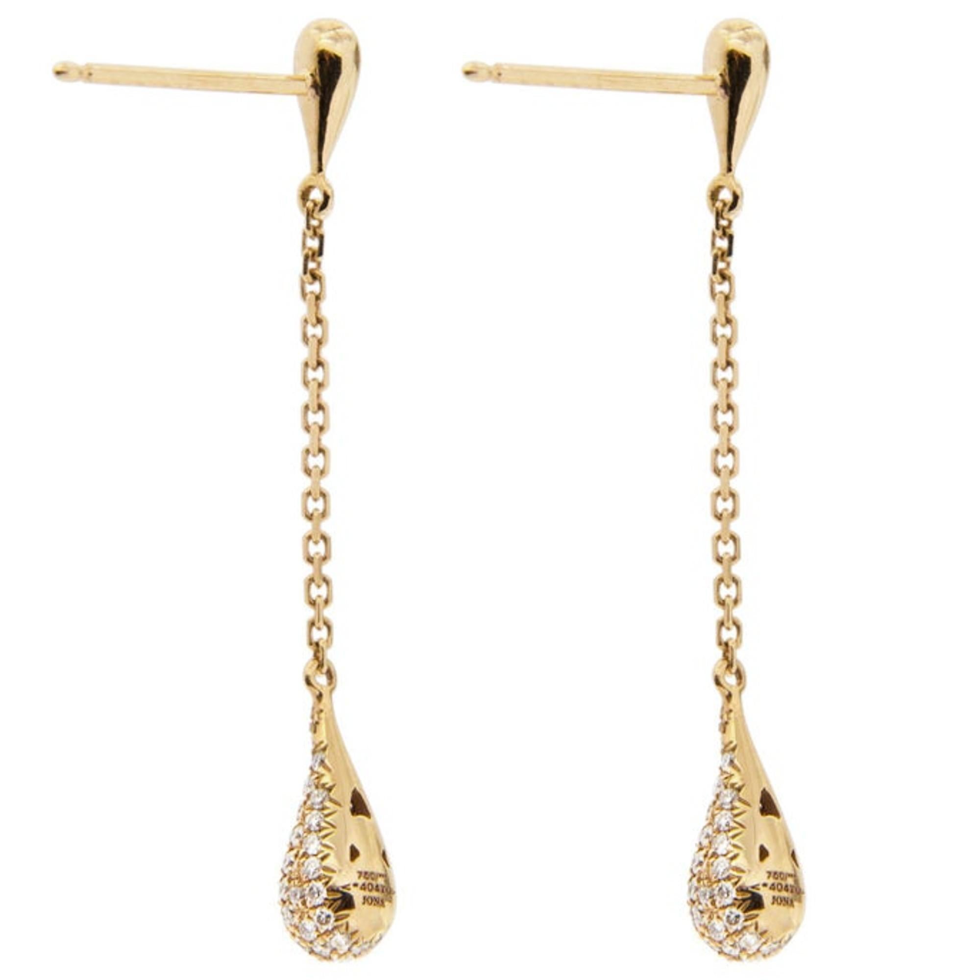 Taille ronde Alex Jona, boucles d'oreilles en goutte en or jaune 18 carats et diamants blancs en vente