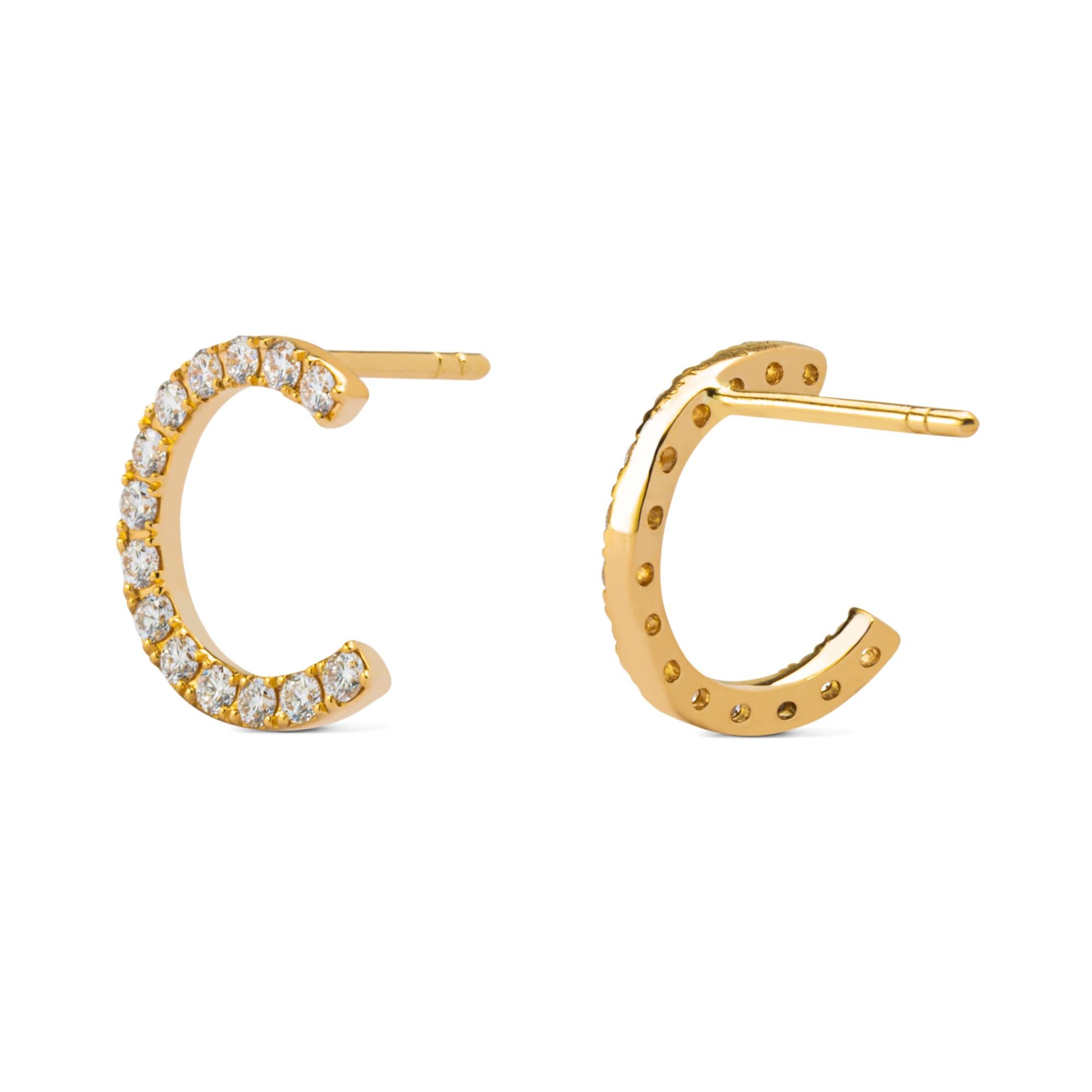 Alex Jona design collection, hand crafted in Italy, 18 karat Yellow gold diamond stud earrings set with 28 white diamonds, G color, VVS1-VVS2 clarity, for total 0.57 carats. 
Alex Jona jewels stand out, not only for their special design and for the