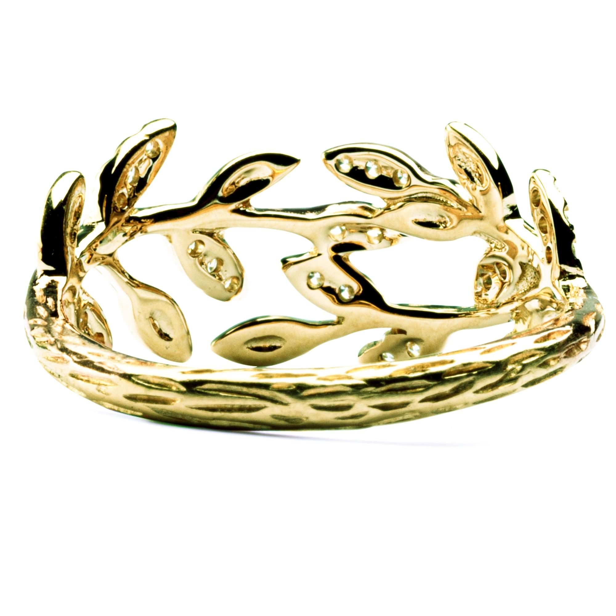 Women's Alex Jona White Diamond 18 Karat Yellow Gold Foliage Ring For Sale