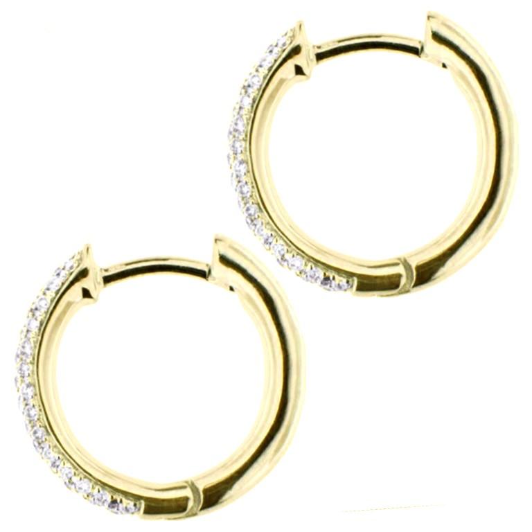 Round Cut Alex Jona White Diamond 18 Karat Yellow Gold Hoop Earrings For Sale