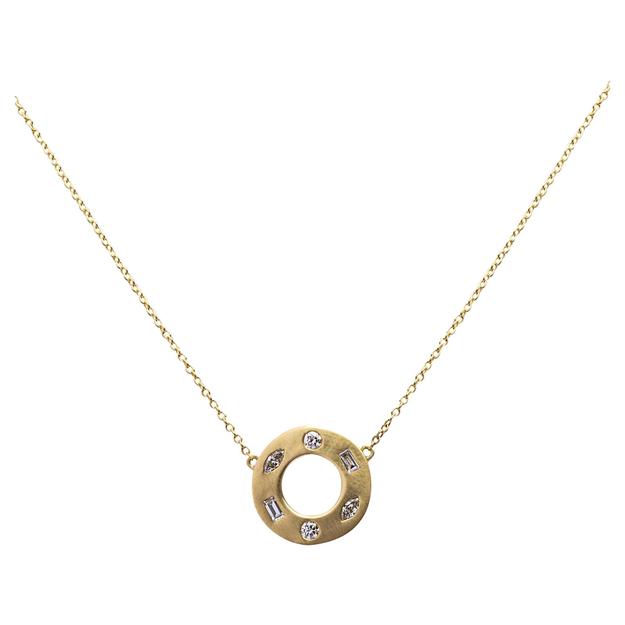 Alex Jona White Diamond 18 Karat Yellow Gold Hoop Pendant Necklace For Sale